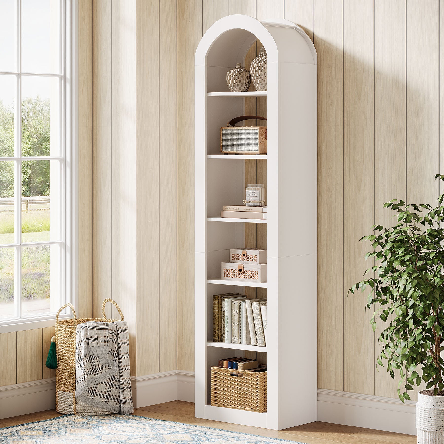Tribesigns Bibliothèque Haute Arquée 190 cm, Étagère Autoportante Étroite à 6 Niveaux