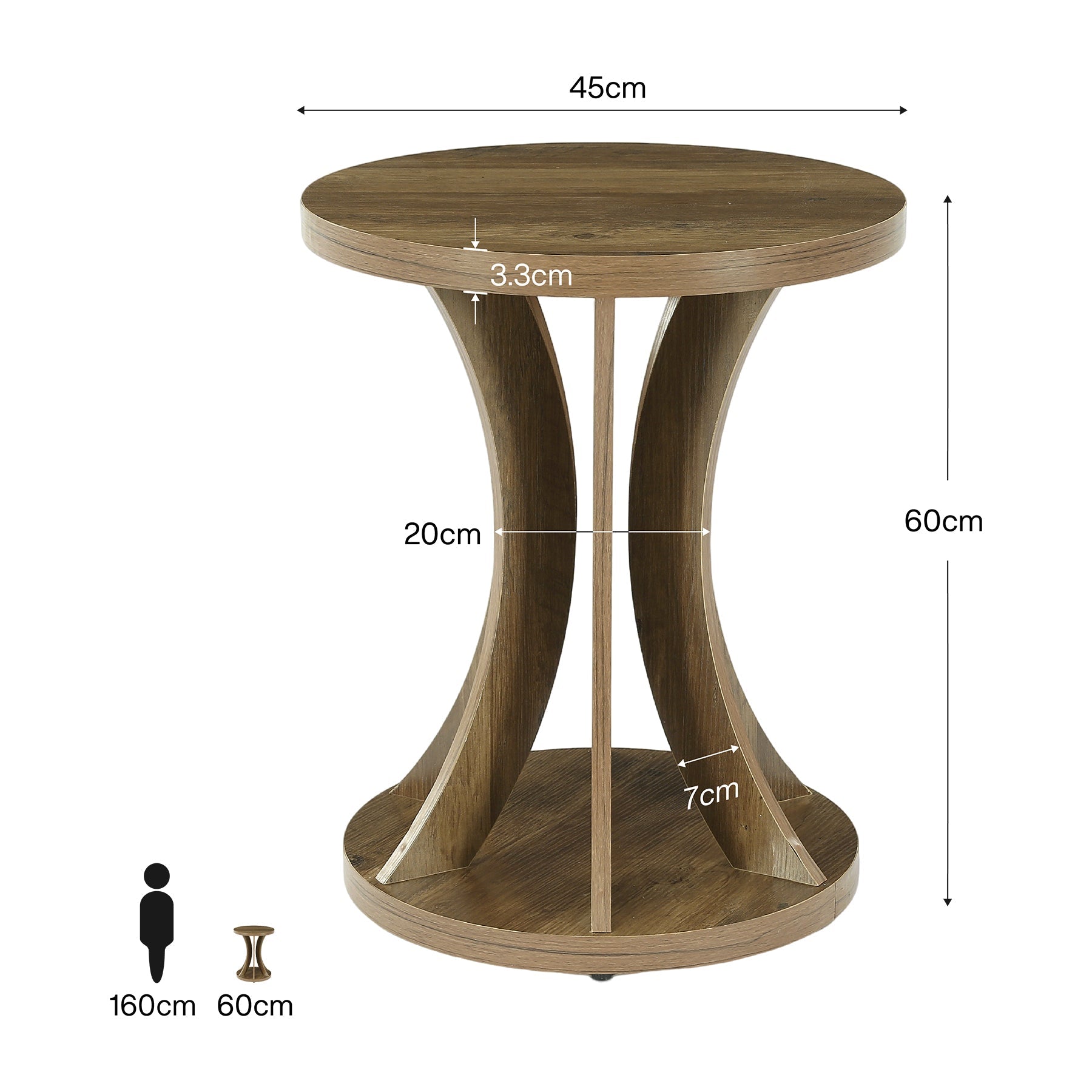 Tribesigns Table d’Appoint Ronde Rustique avec Structure Courbée pour Salon et Chambre