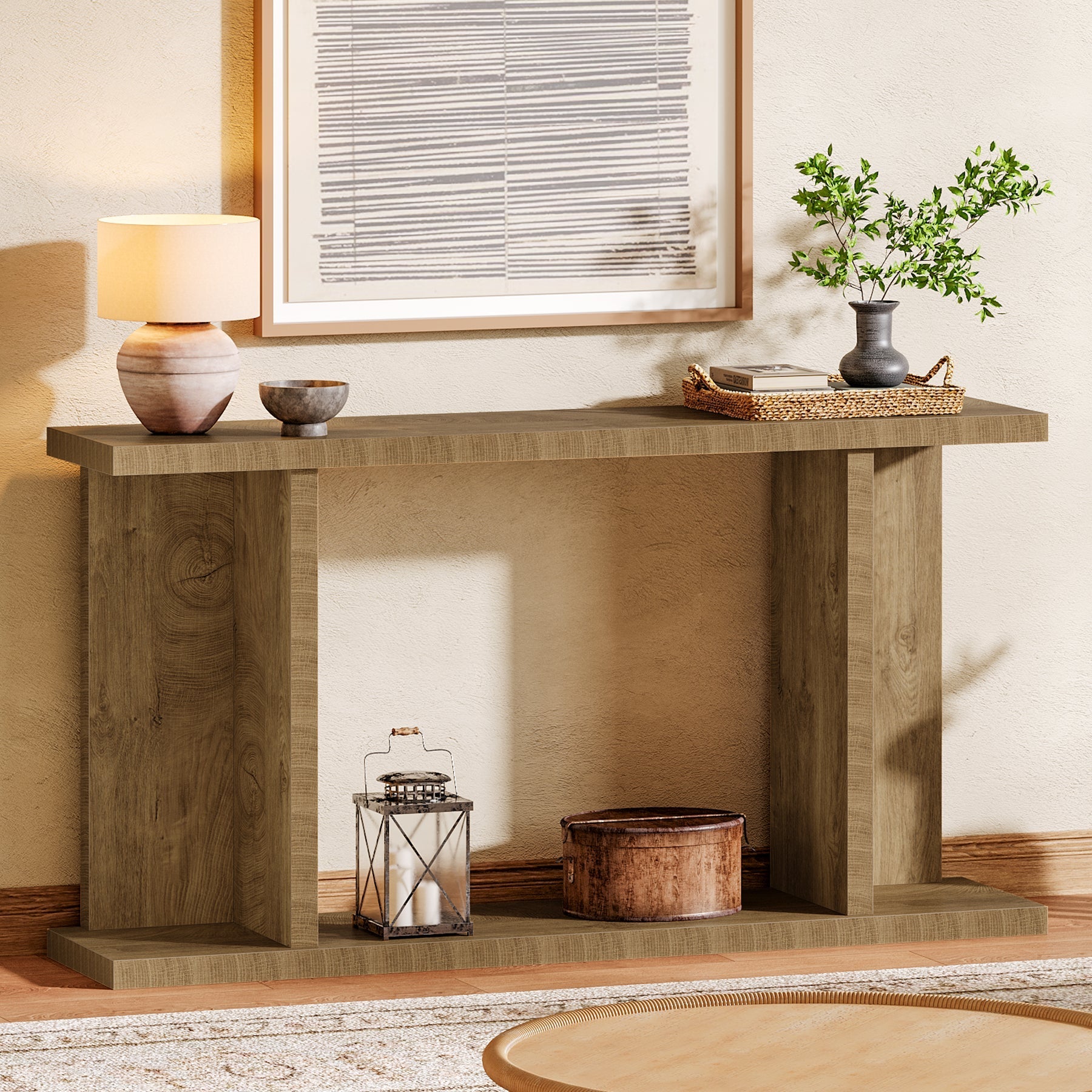 Tribesigns Console de 140 cm de long, Style campagnard console étroite à deux niveaux avec piètement