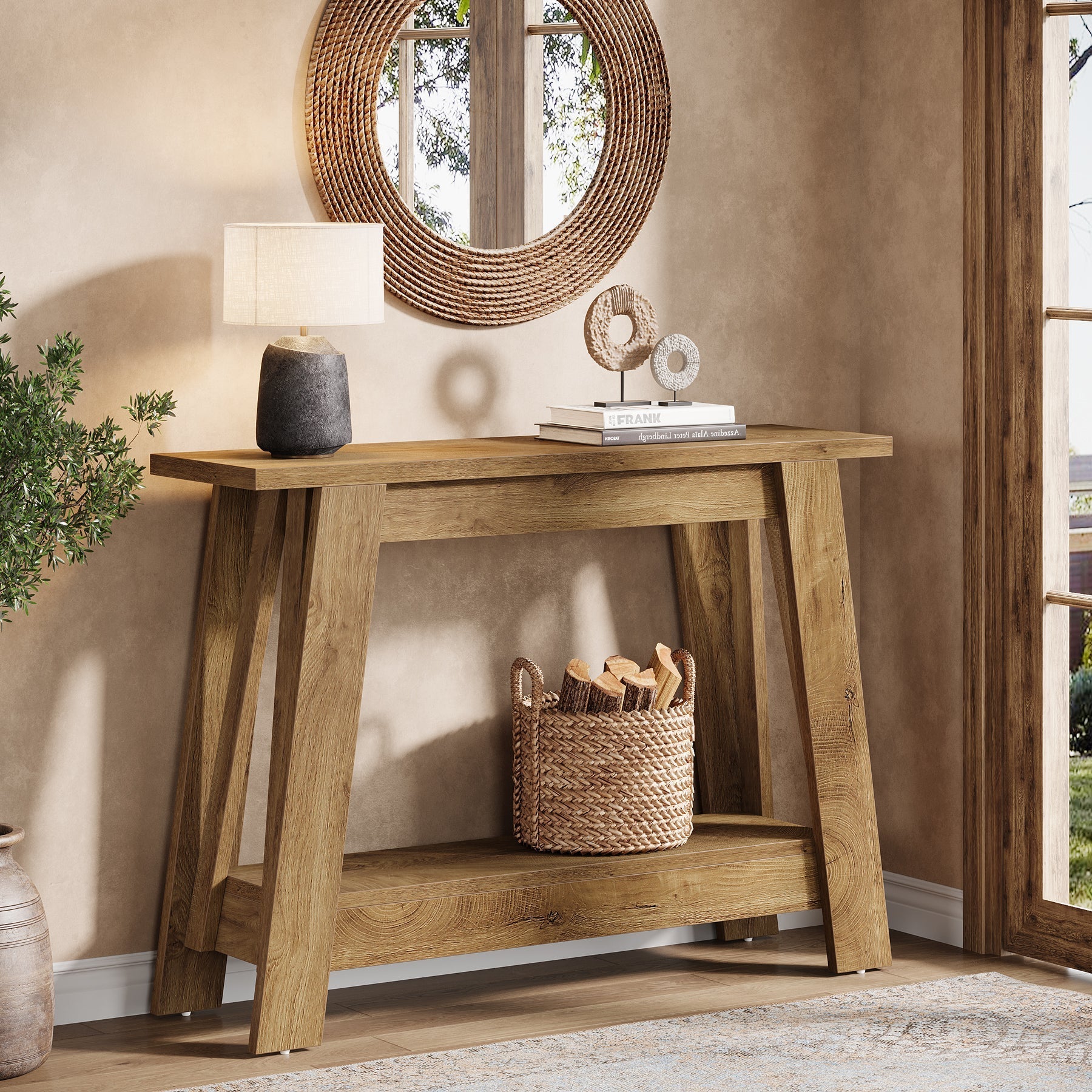 Tribesigns Console de style campagnard de 105 cm, Table d'entrée étroite à 2 niveaux avec espace de rangement