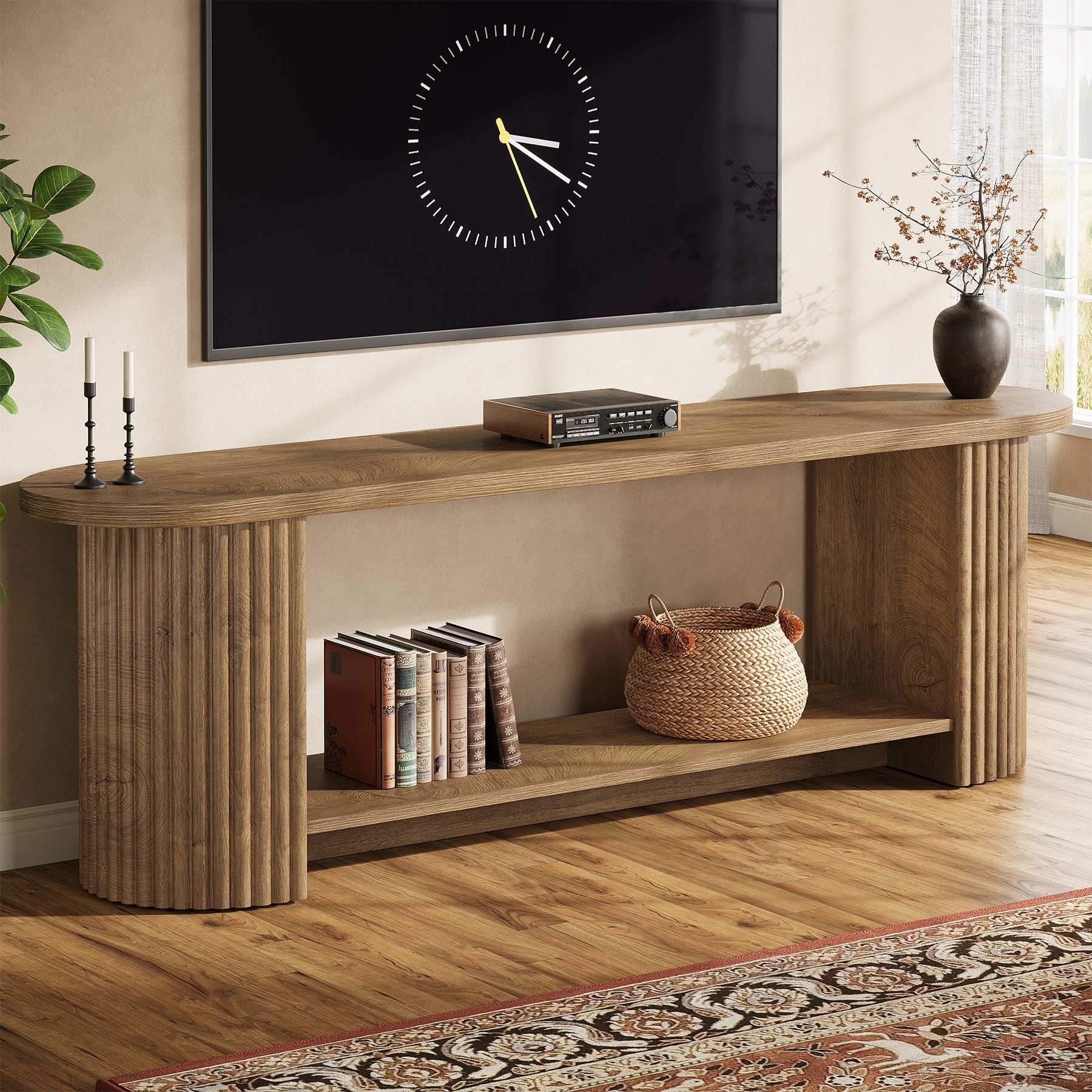 Tribesigns Meuble TV de 160 cm au Design Rainuré, Meuble Multimédia Rustique pour Salon