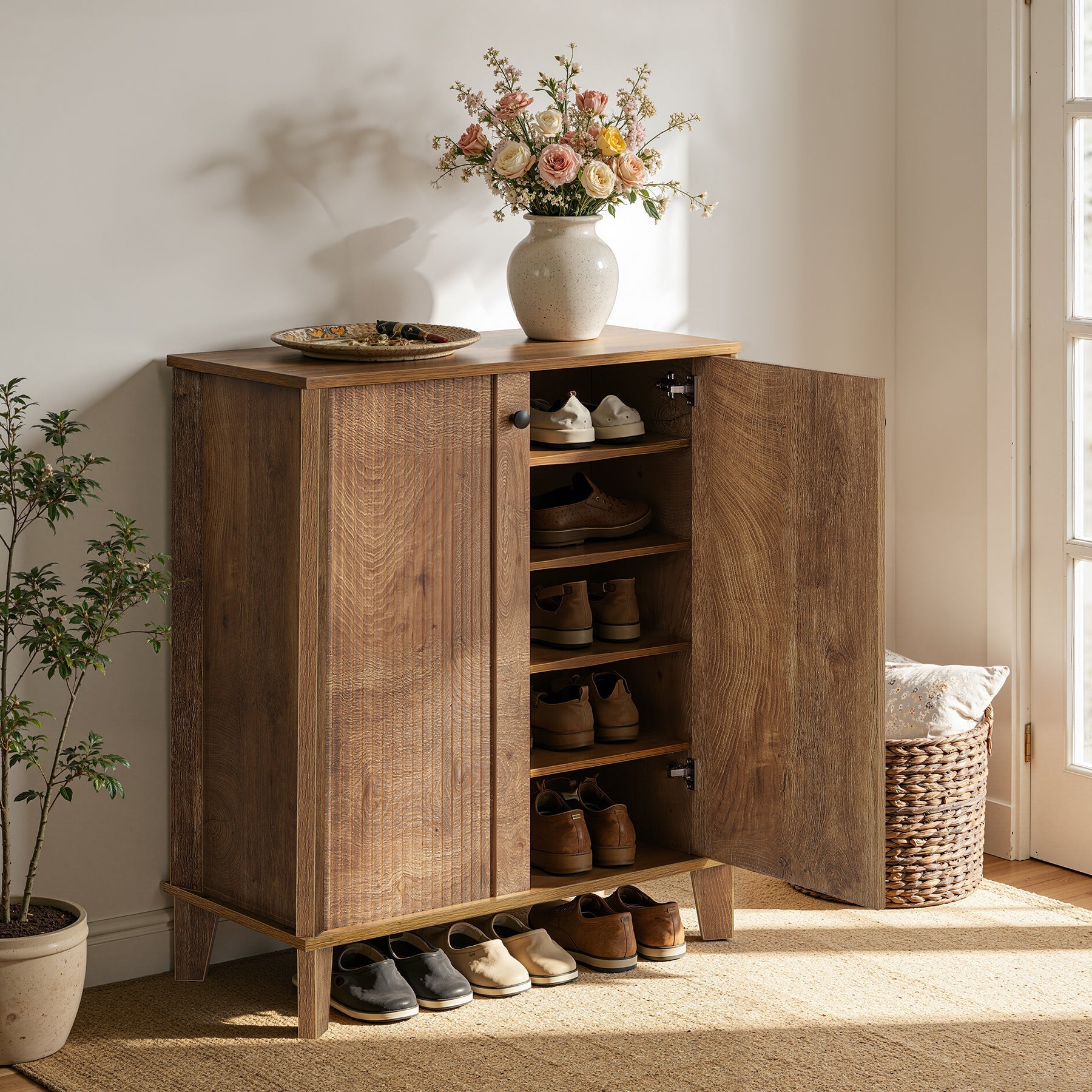Tribesigns Meuble à chaussures 80 cm, Armoire à chaussures moderne à 5 niveaux avec portes et étagères réglables