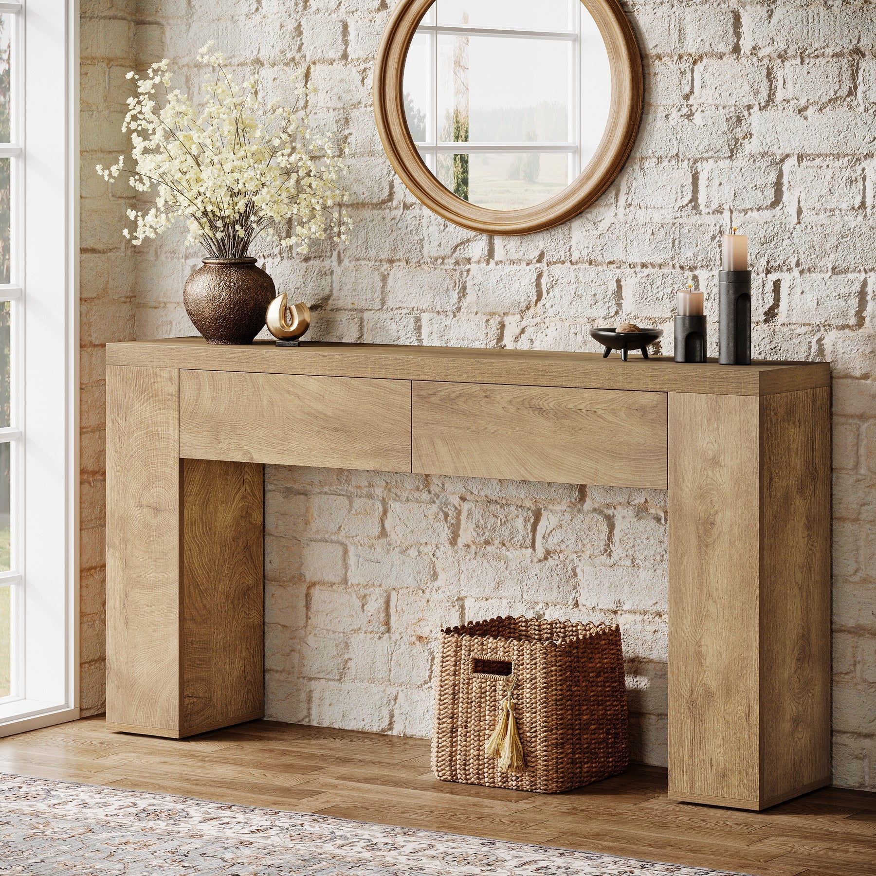 Tribesigns Sidetable 160 cm, smalle haltafel met 2 lades