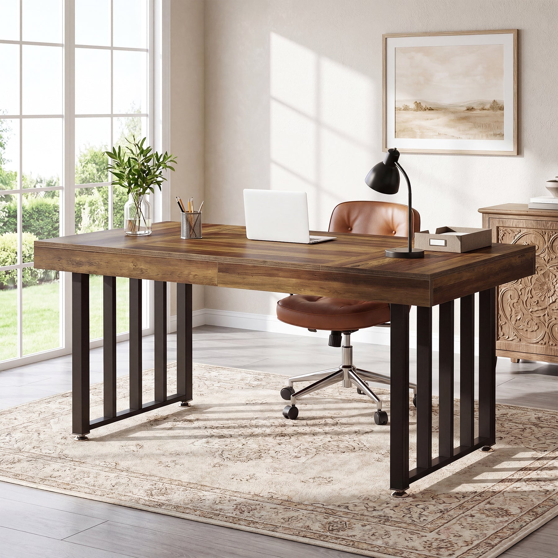 Tribesigns Bureau 140 cm, Grand bureau d'ordinateur avec structure en métal