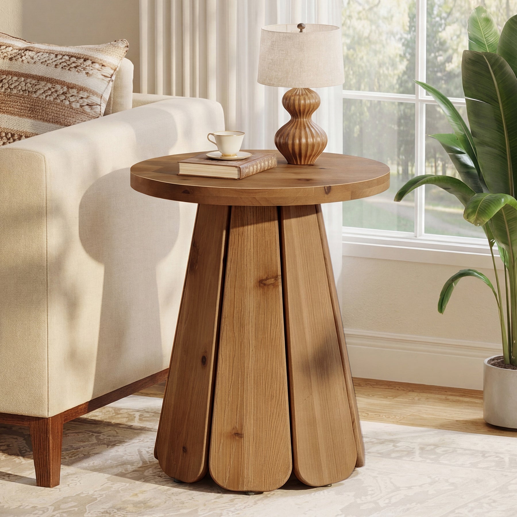 Tribesigns Table d’appoint ronde de 50 cm avec base évasée, petite table de chevet