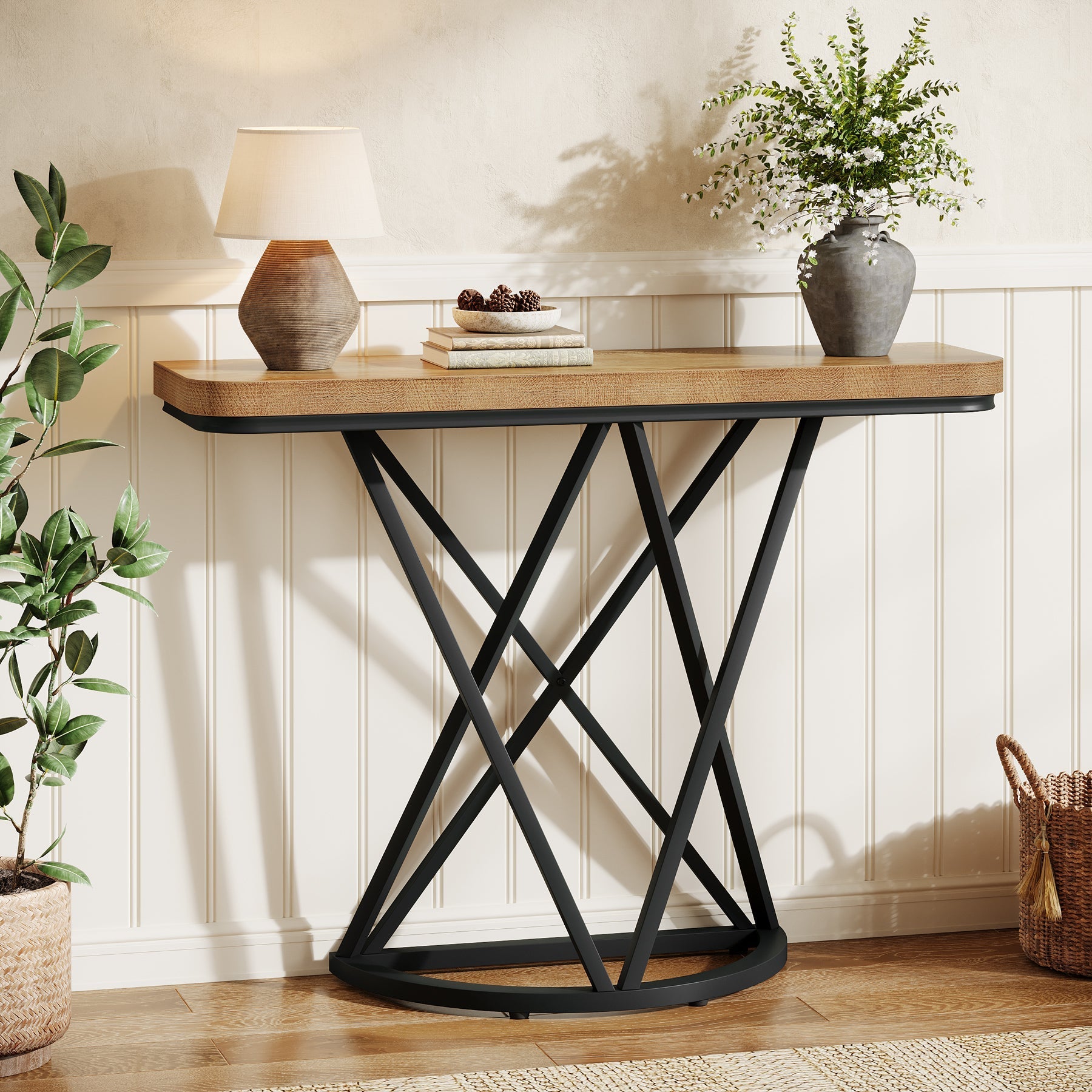 Tribesigns Console industrielle de 105 cm, Table d'entrée étroite avec piètement géométrique en métal