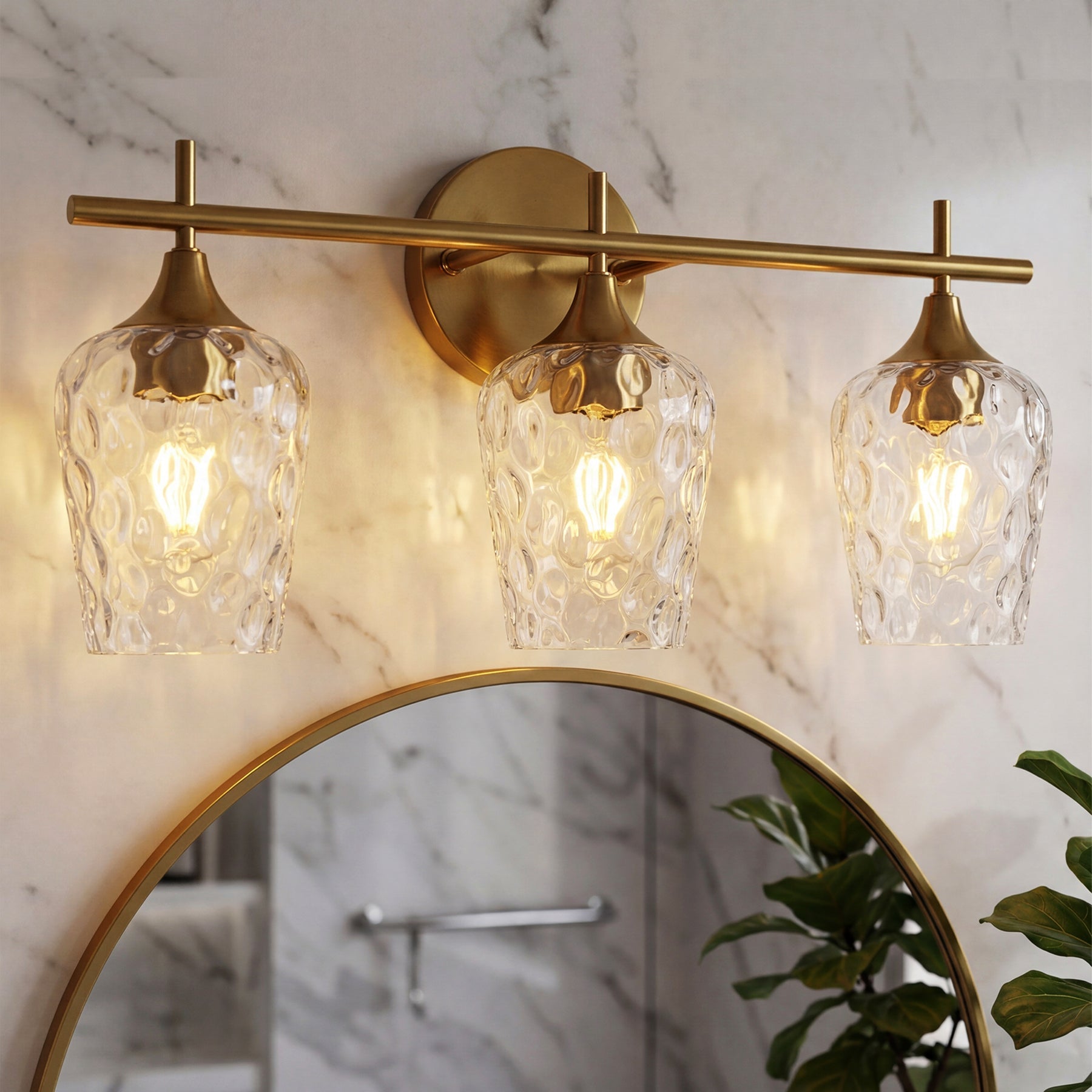 Tribesigns Applique de Salle de Bain à 3 Lumières, Applique Murale Moderne avec Abat-Jour en Verre Ondulé, Culot E27, Ampoules Non Incluses