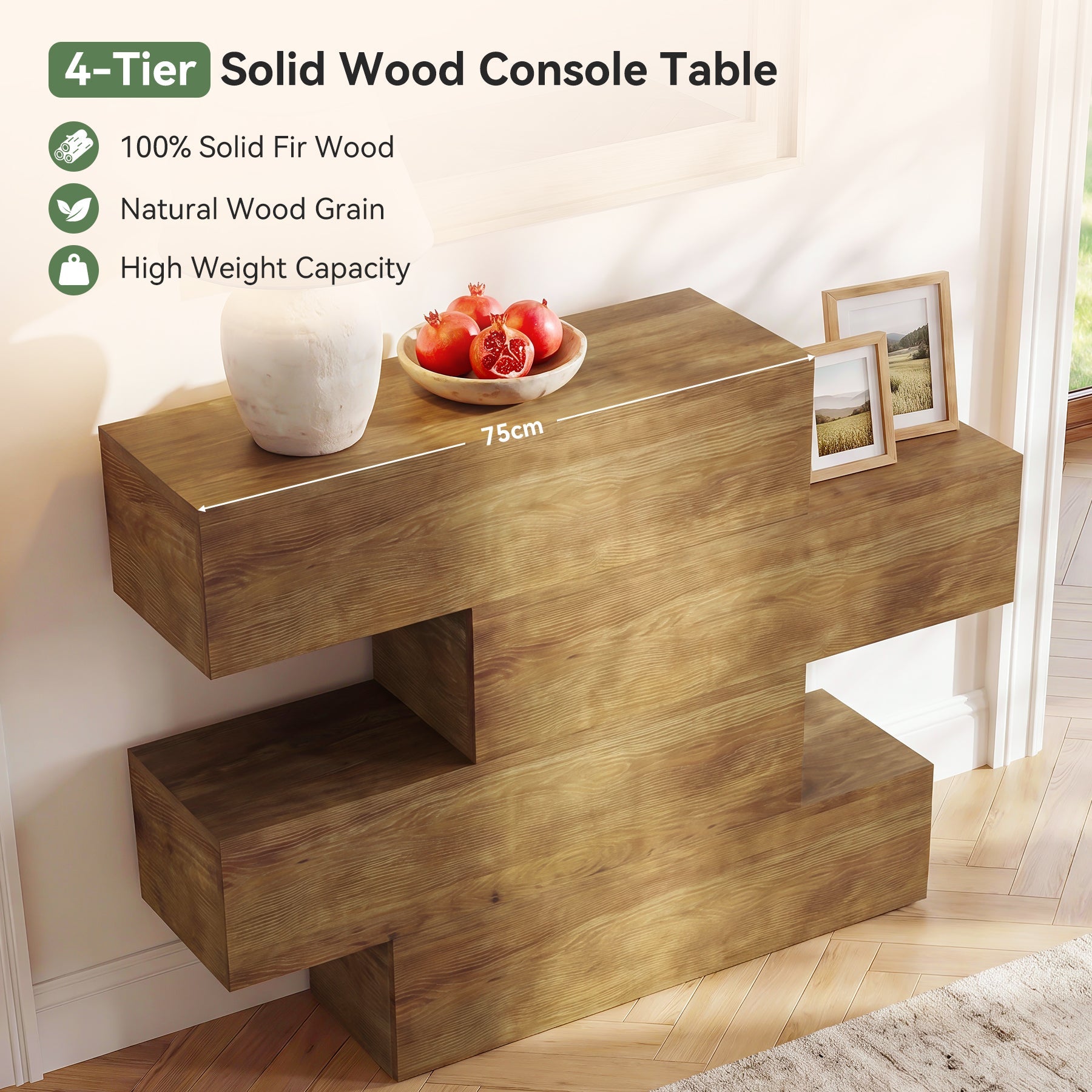 Tribesigns Console en Bois Massif de 110 cm à 4 Niveaux, Table d’Entrée Étroite Style Rustique