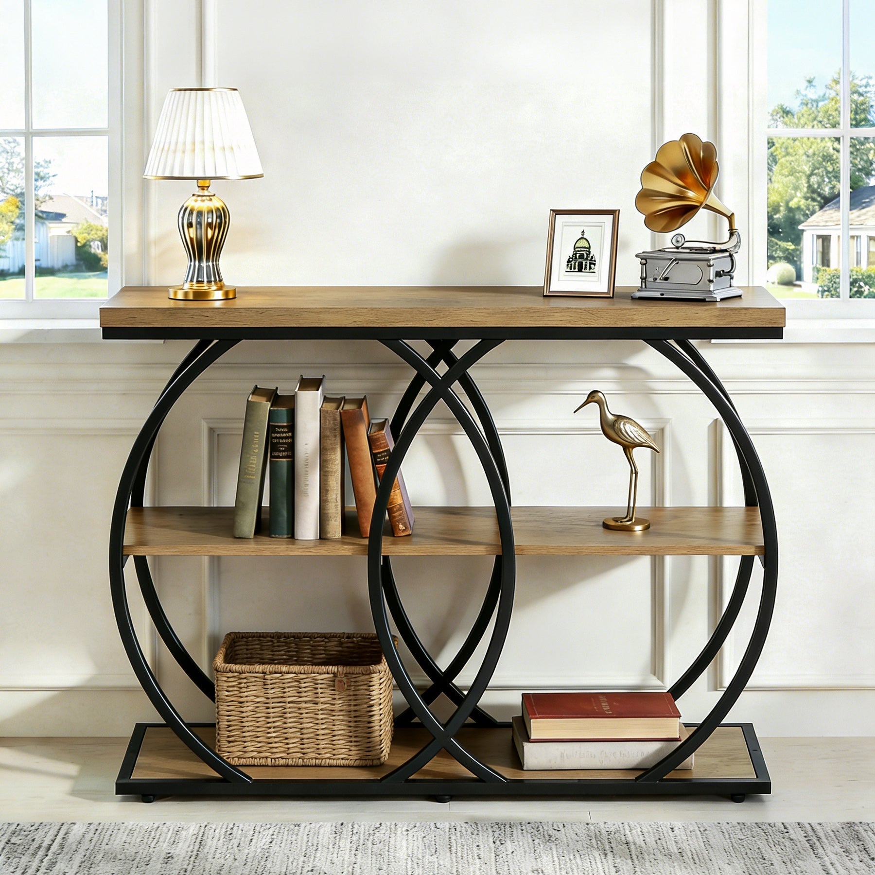Tribesigns Industriële Consoletafel van 105 cm, 3-laags Bijzettafel met Opbergruimte