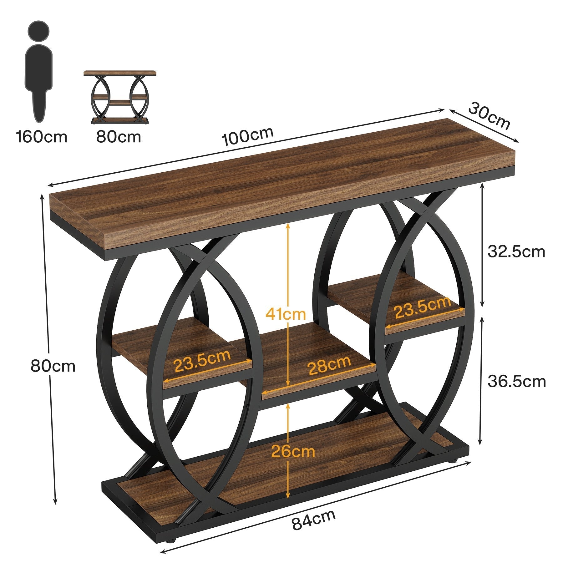 Tribesigns Console de 100 cm, Table de canapé à 4 niveaux Table d'entrée avec étagères