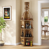 Casier à vin de 190 cm de haut avec étagères de rangement, Meuble à vin rond de style industriel avec porte-verres 3
