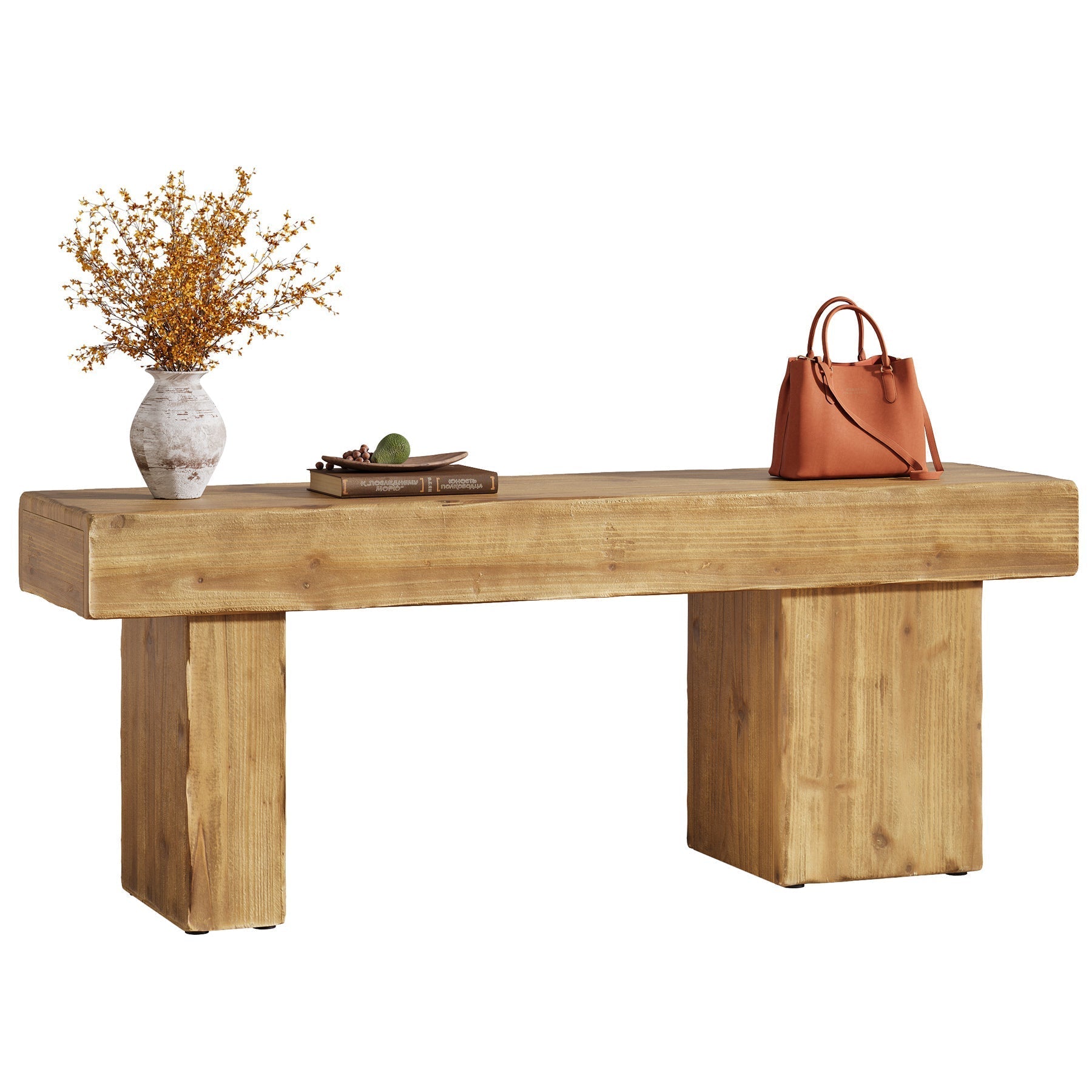 Massief houten halbank van 119 cm, Rustieke stijl met dikke zitting