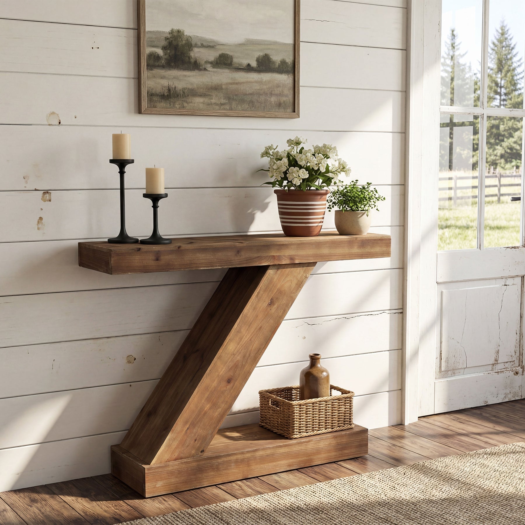 Tribesigns Console 105 cm, Table d'entrée en bois massif avec forme en Z