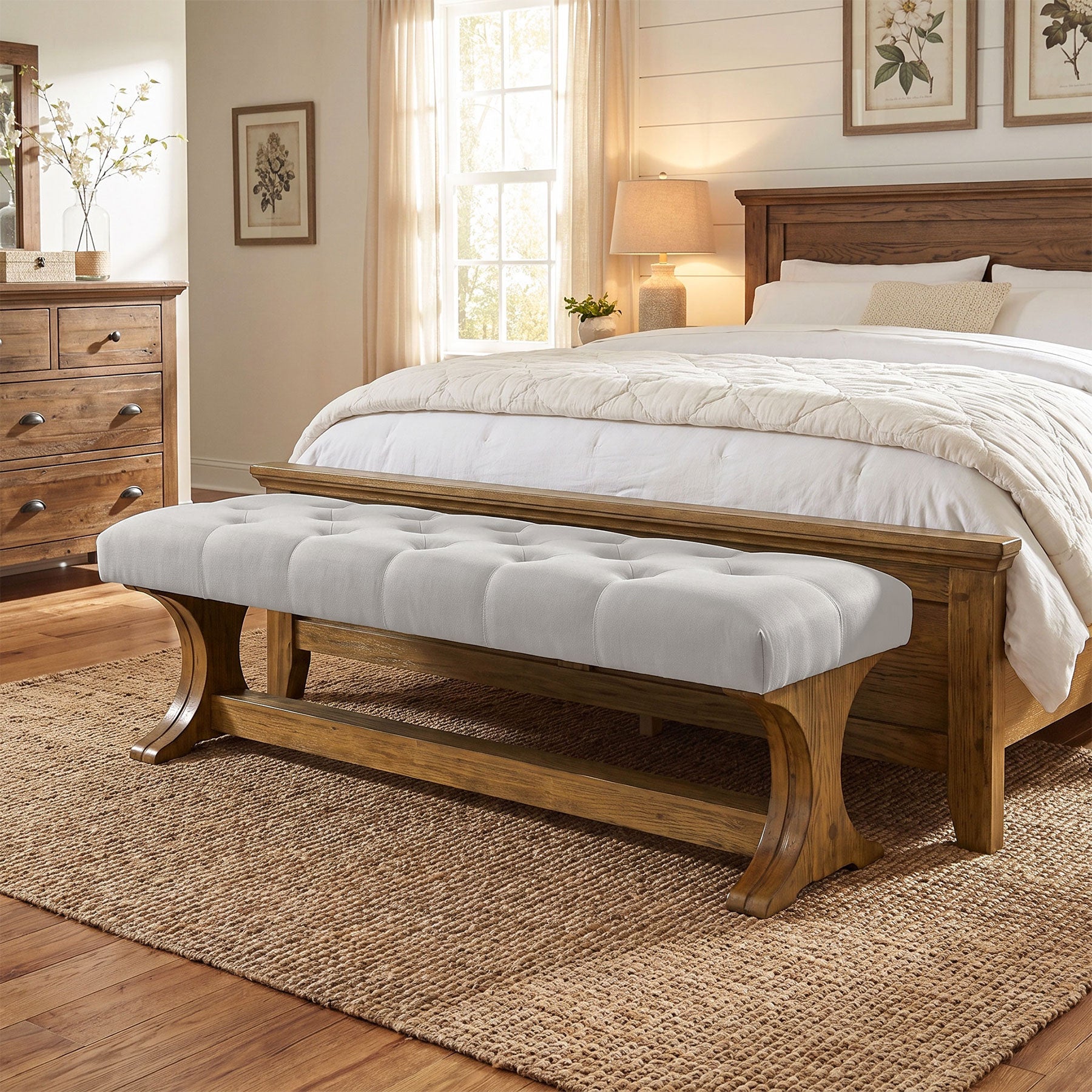 Tribesigns Banc Rembourré 140 cm en Bois Massif, Style Country pour Entrée