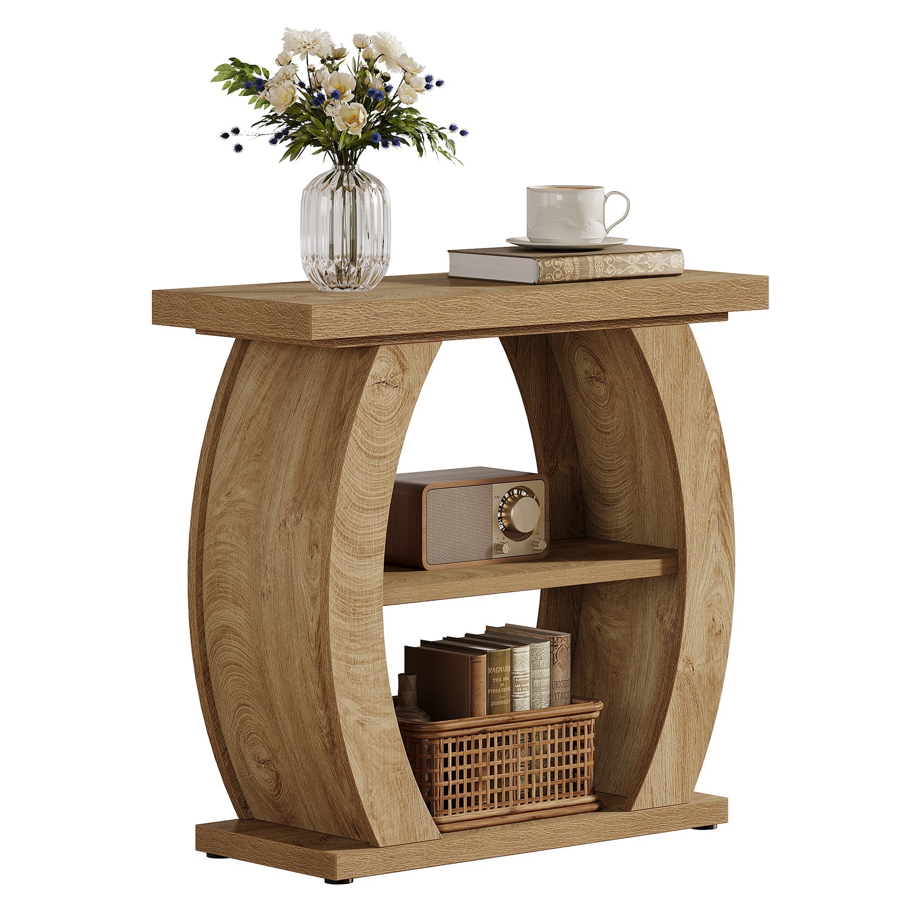 Tribesigns Smalle Bijzettafel voor Woonkamer of Slaapkamer, 60 cm Tafel met 3 Opbergniveaus