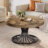 Tribesigns Table basse, Table centrale circulaire de ferme de 80 cm avec piédestal élégant 3