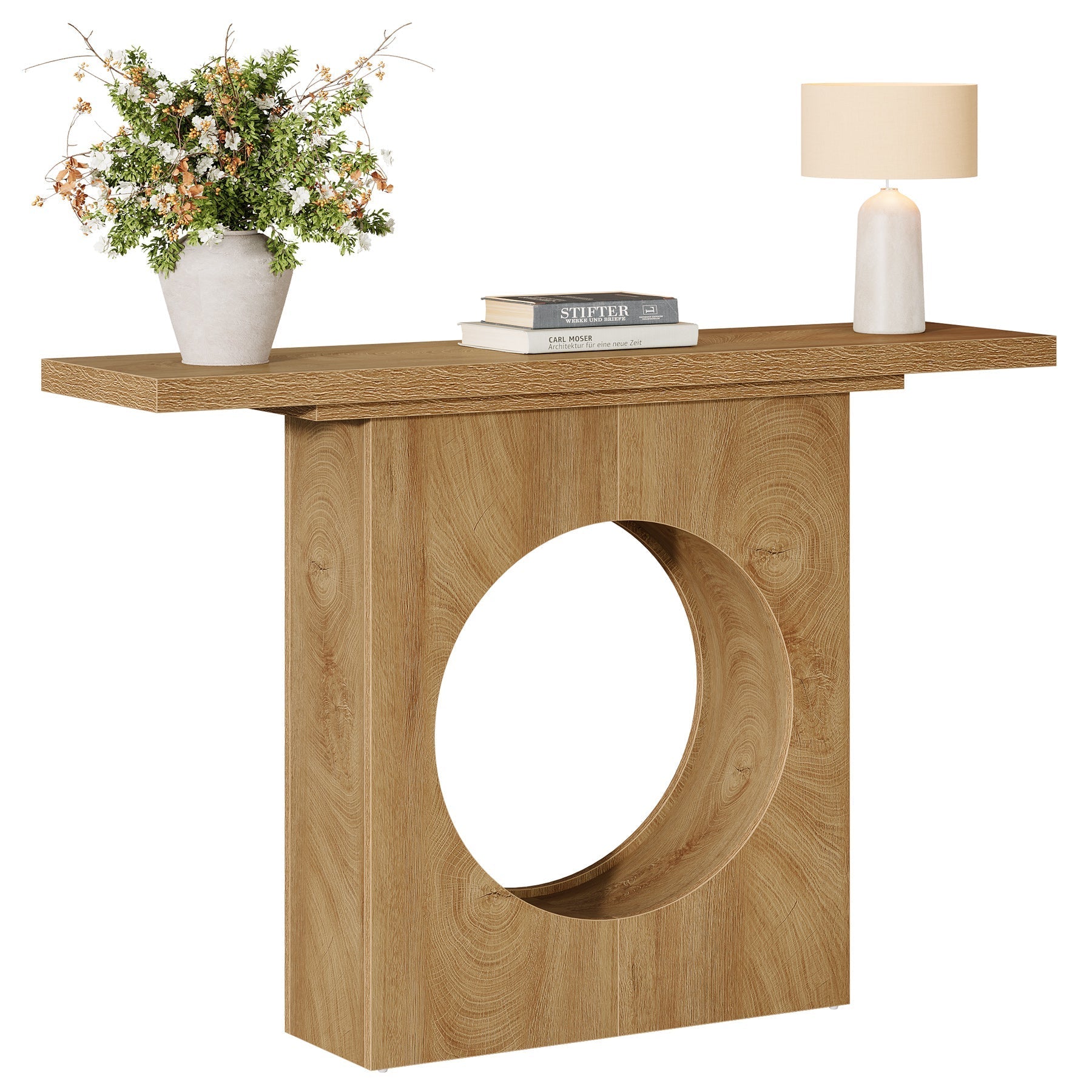 Tribesigns Console rustique de 105 cm avec design ajouré rond, Table d'entrée étroite pour salon