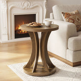 Tribesigns Table d’Appoint Ronde Rustique avec Structure Courbée pour Salon et Chambre 3