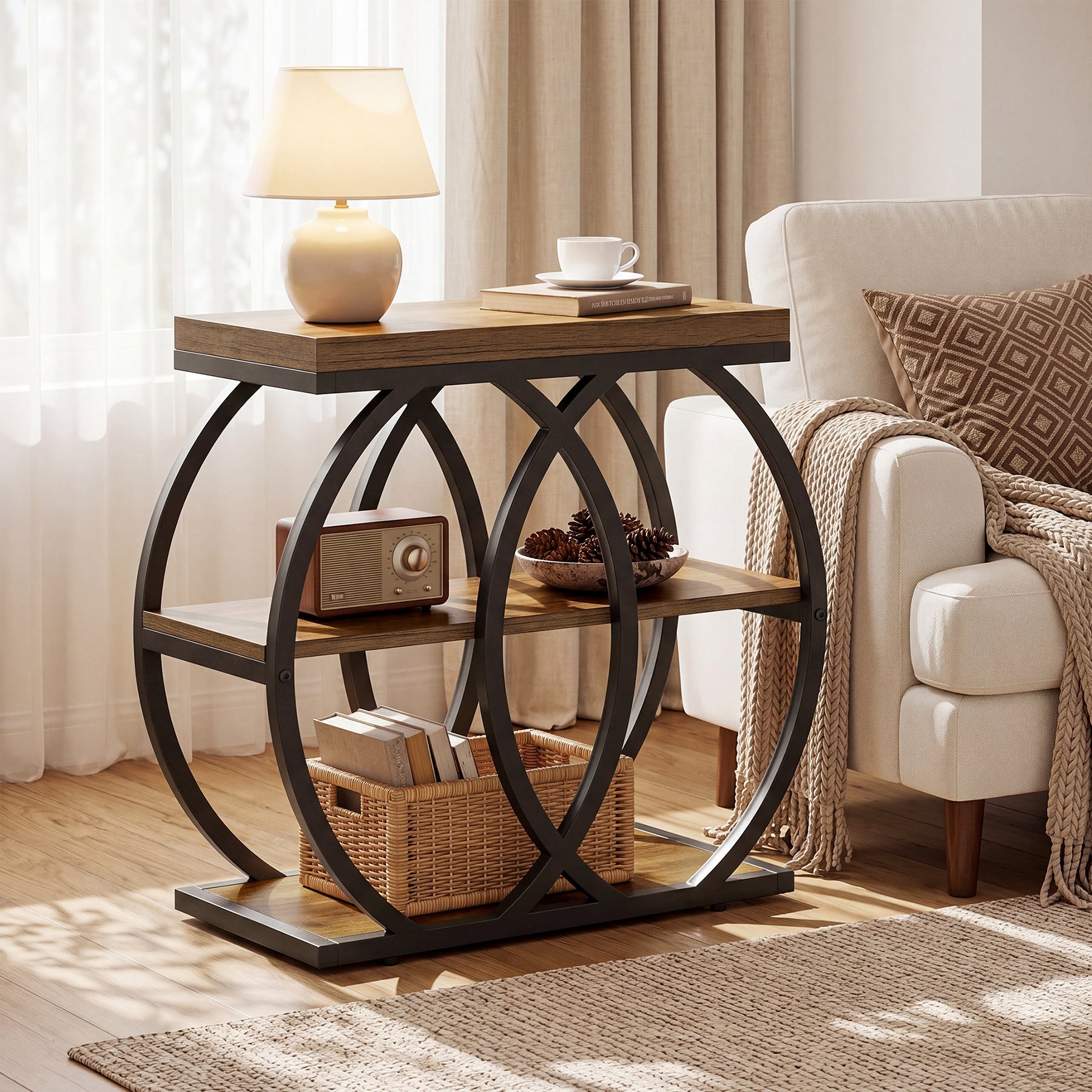 Tribesigns Table d’Appoint en Bois 60 cm, Table Étroite Rustique à 3 Niveaux