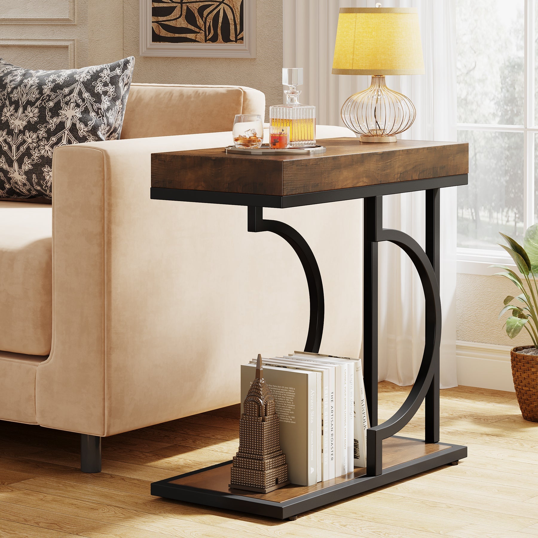 Tribesigns Table de chevet moderne, Table d'appoint en forme de C