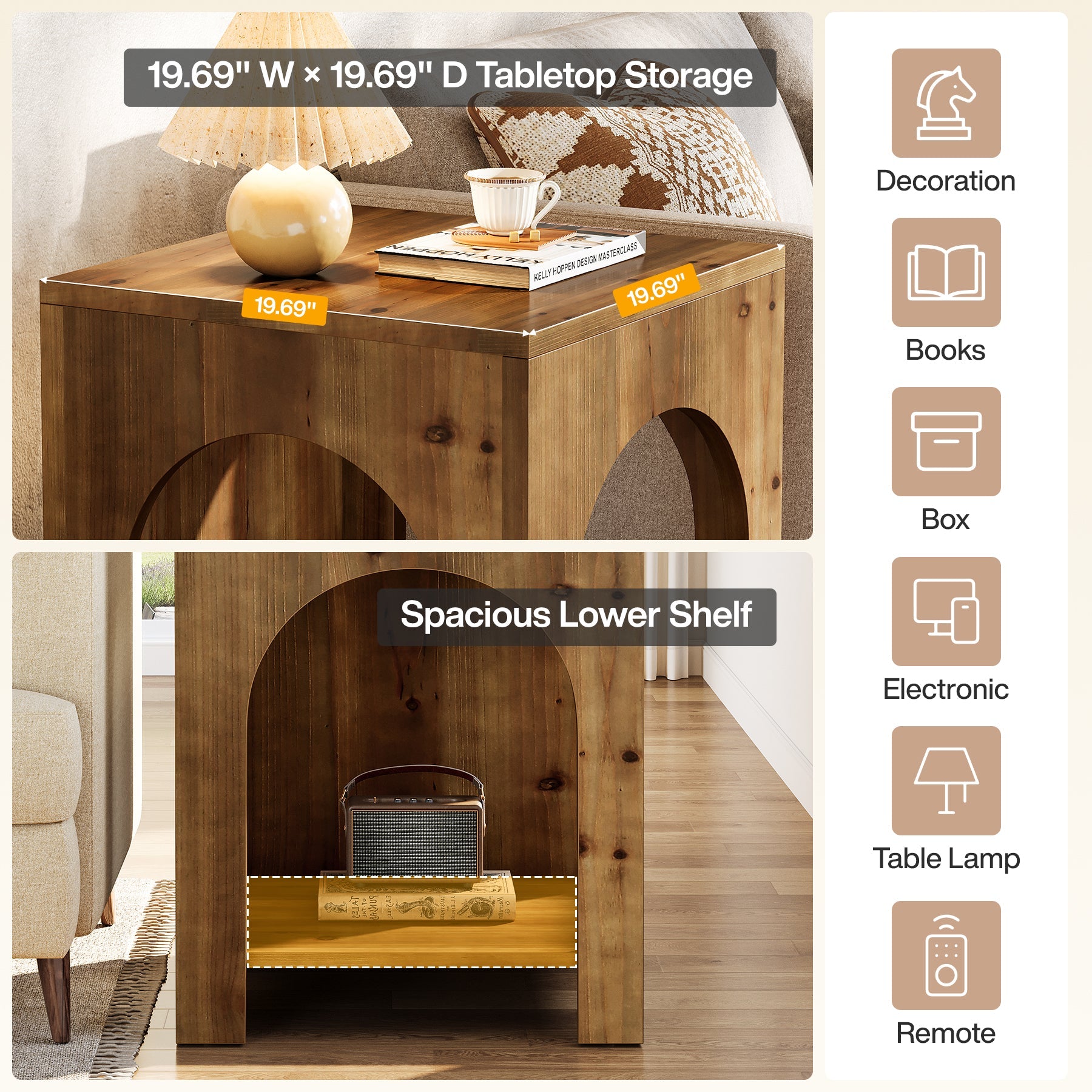 Tribesigns Table d’Appoint Country en Bois Massif à 2 Niveaux pour Salon