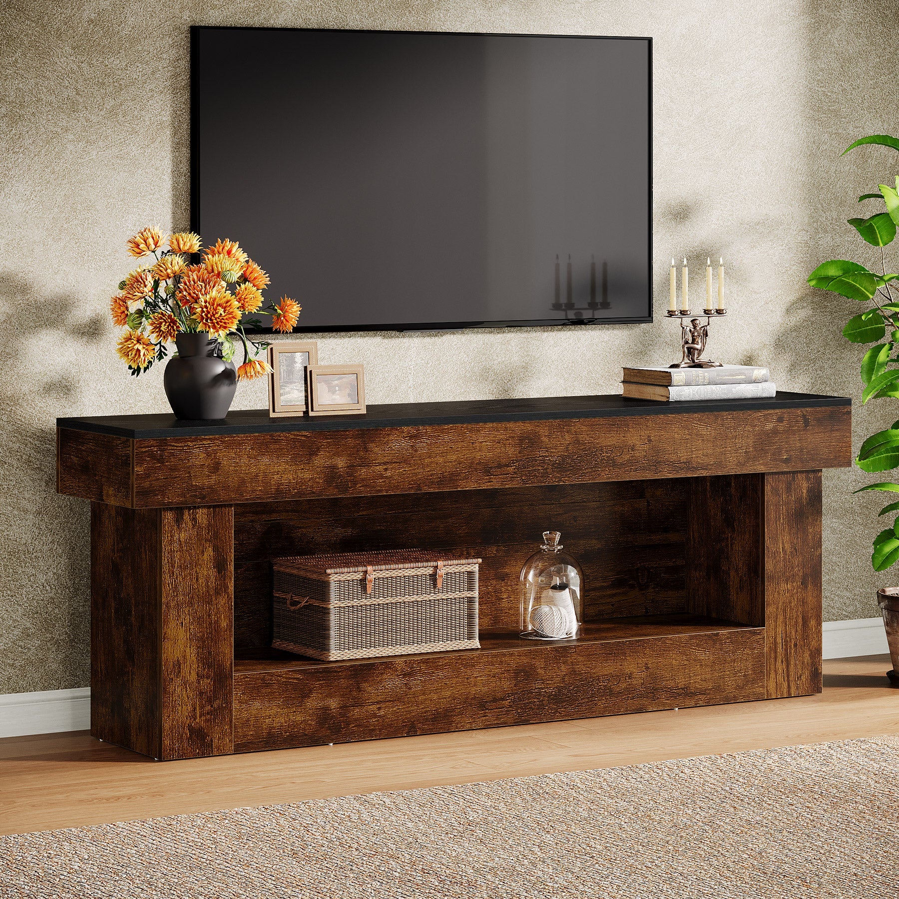 Tribesigns Meuble TV Bas de 160 cm avec Rangement, Meuble TV Moderne pour Téléviseurs de 60 à 70 Pouces