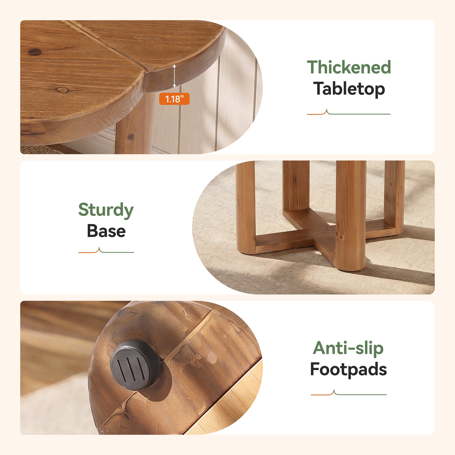 Tribesigns Table à Manger Ronde en Bois Massif 80 cm pour 2 à 4 Personnes