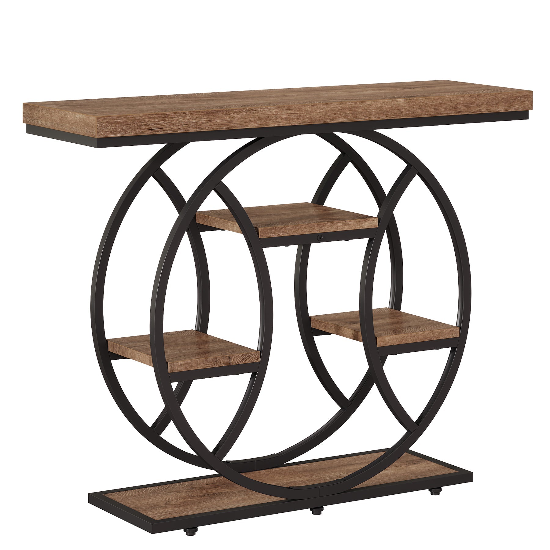 Tribesigns Console industrielle de 105 cm avec 4 étagères et structure métallique circulaire