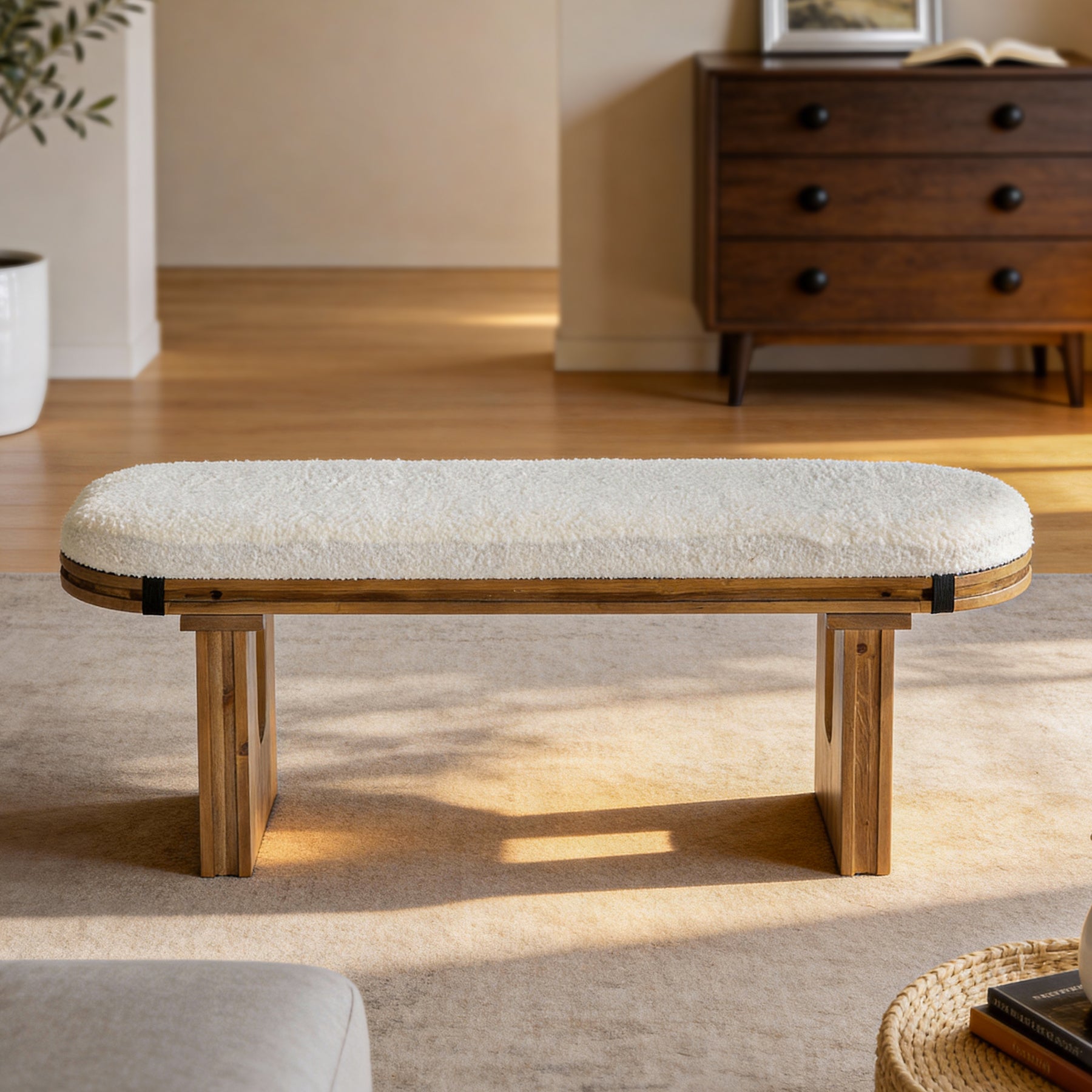 Tribesigns Banc en Bois 120 cm, Banc d’Entrée Moderne avec Assise Rembourrée