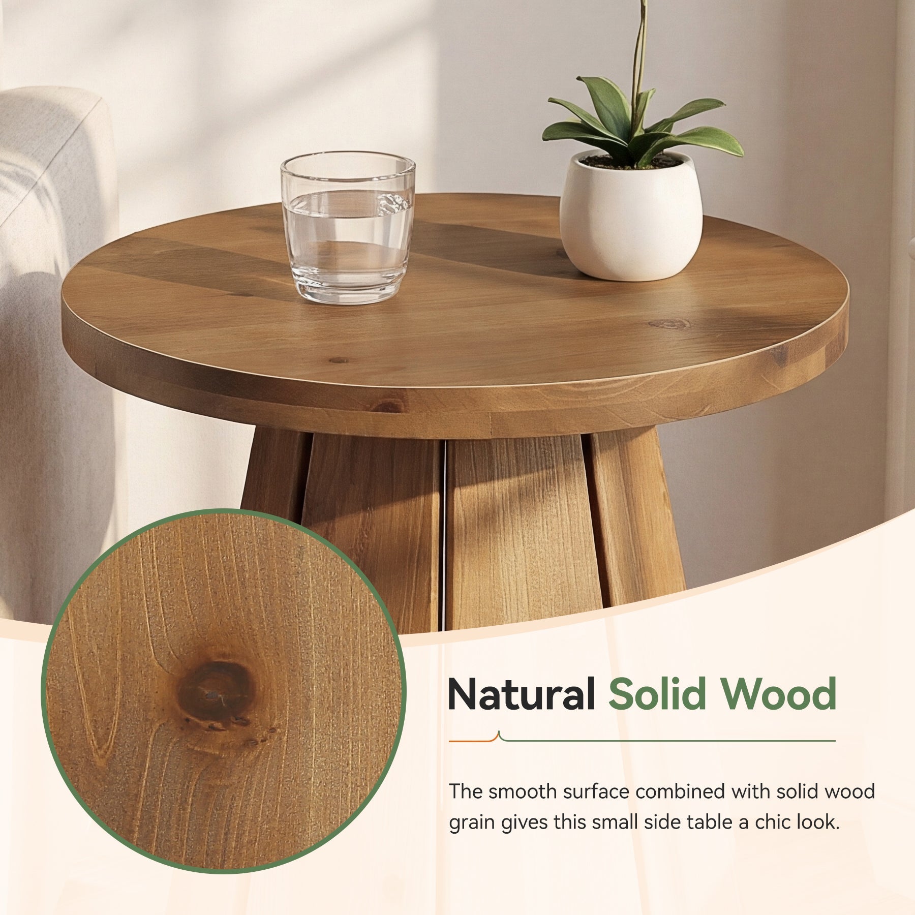 Tribesigns Table d’appoint ronde de 50 cm avec base évasée, petite table de chevet