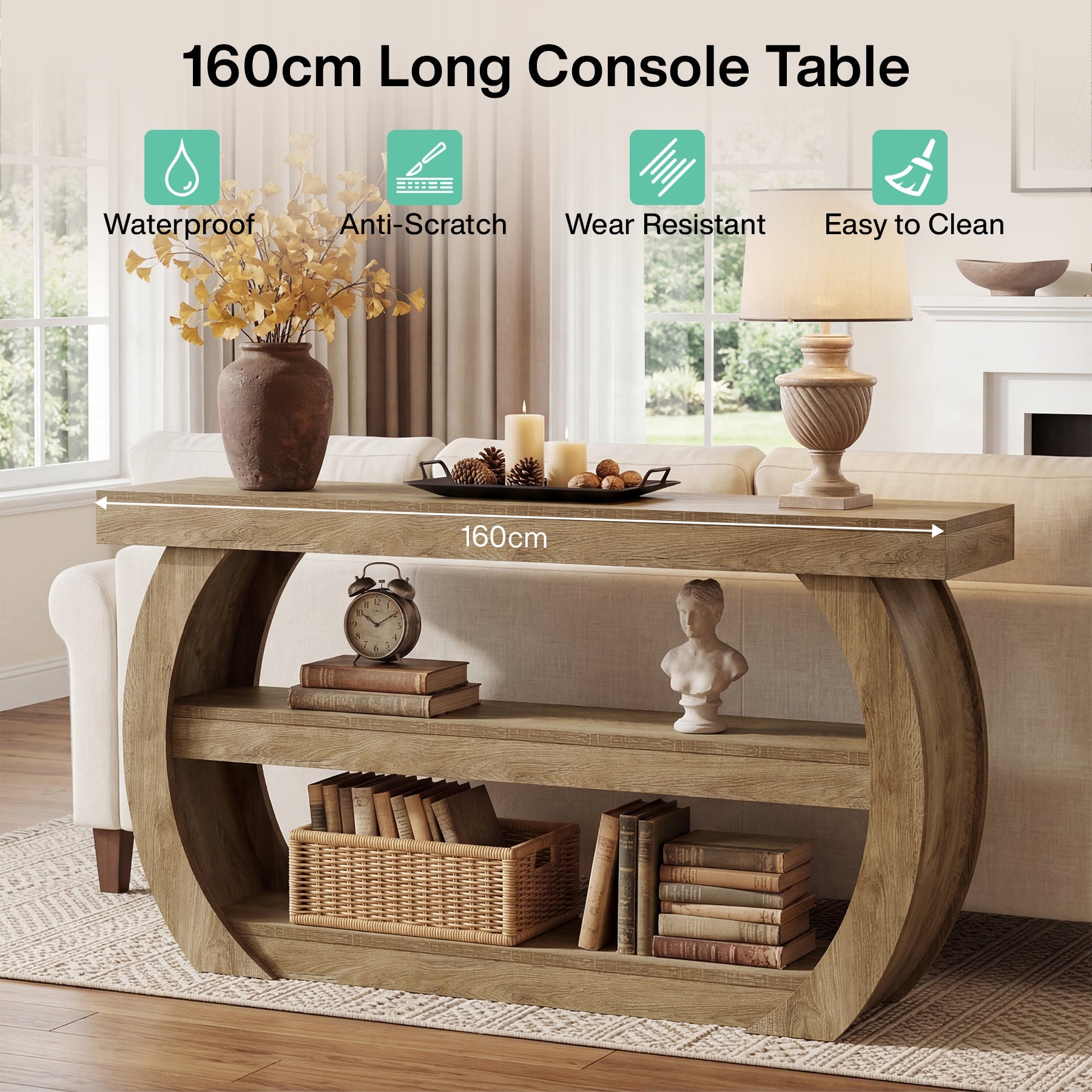 Tribesigns Console de 160 cm, table rectangulaire à 3 niveaux derrière canapé pour entrée