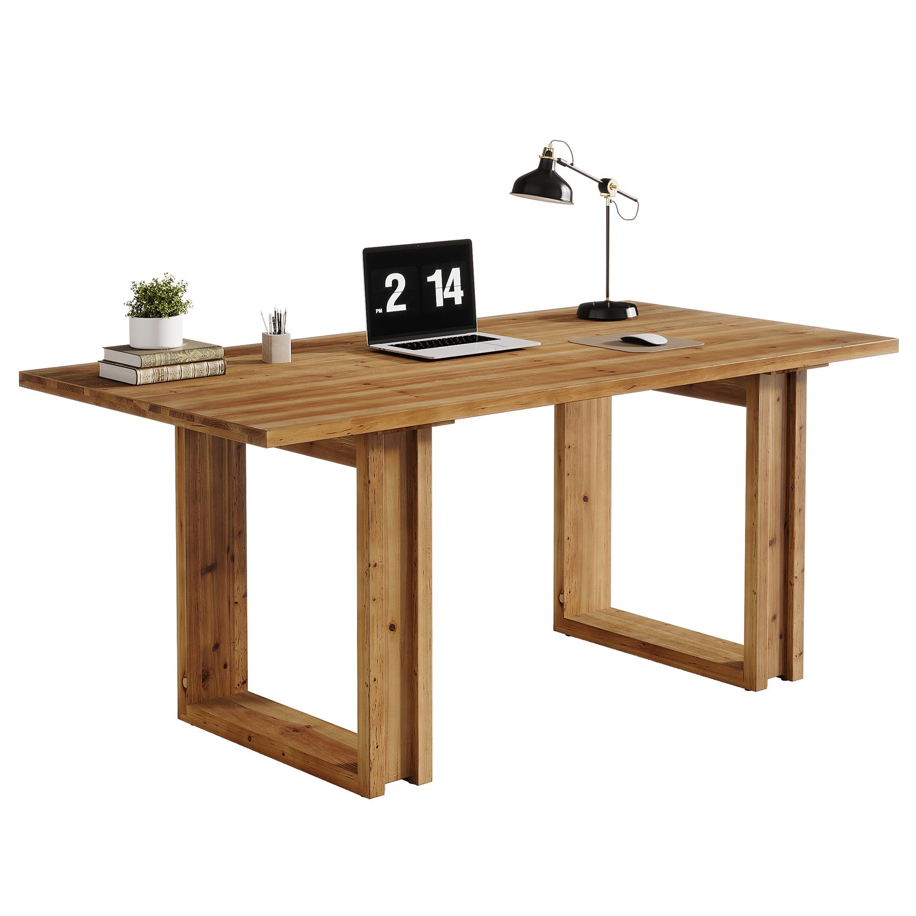 Bureau en bois massif de 160 cm, Grande table de bureau à domicile en bois de sapin Bureau de direction de style champêtre
