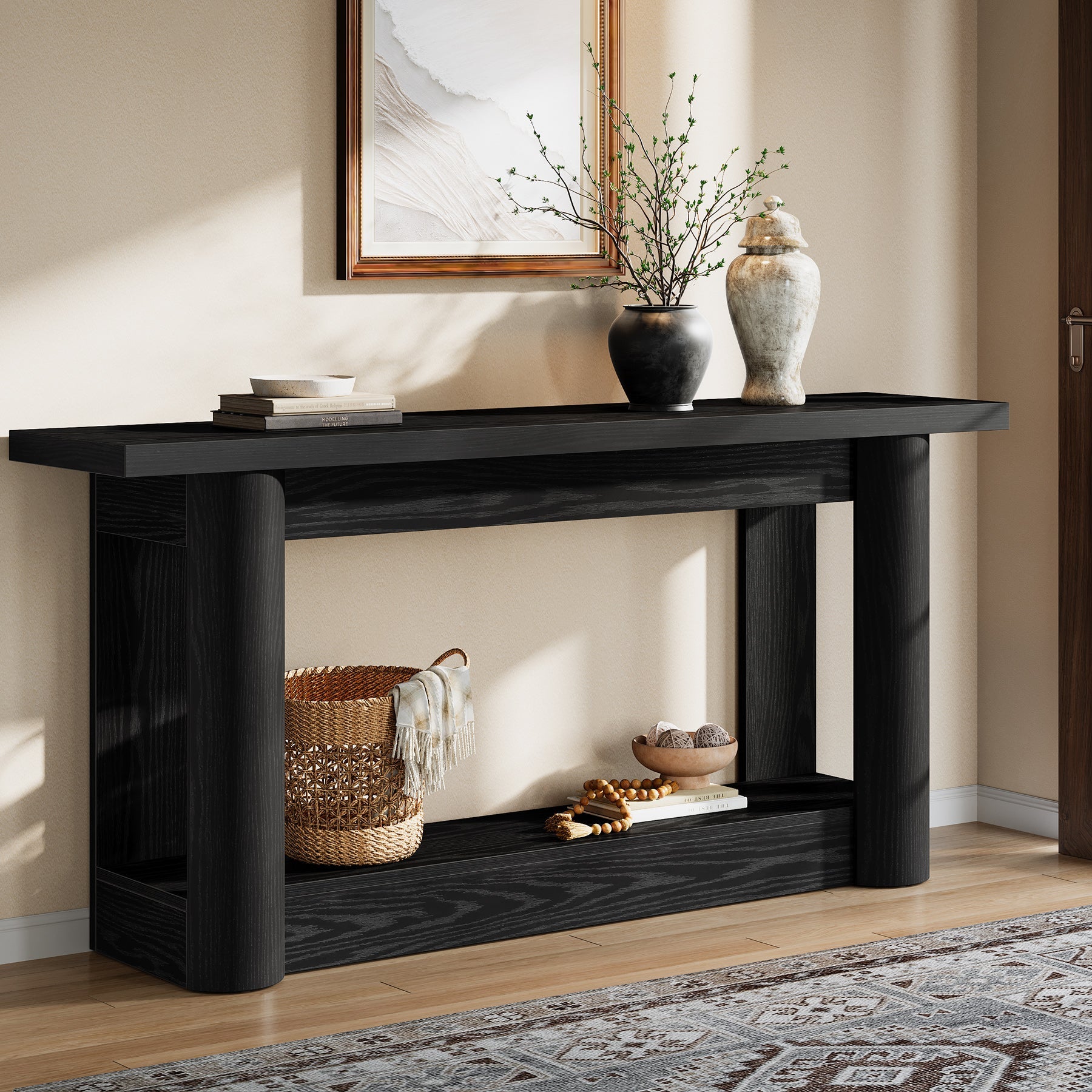 Tribesigns Table console de 160 cm, Table de canapé de ferme à 2 niveaux pour l'entrée