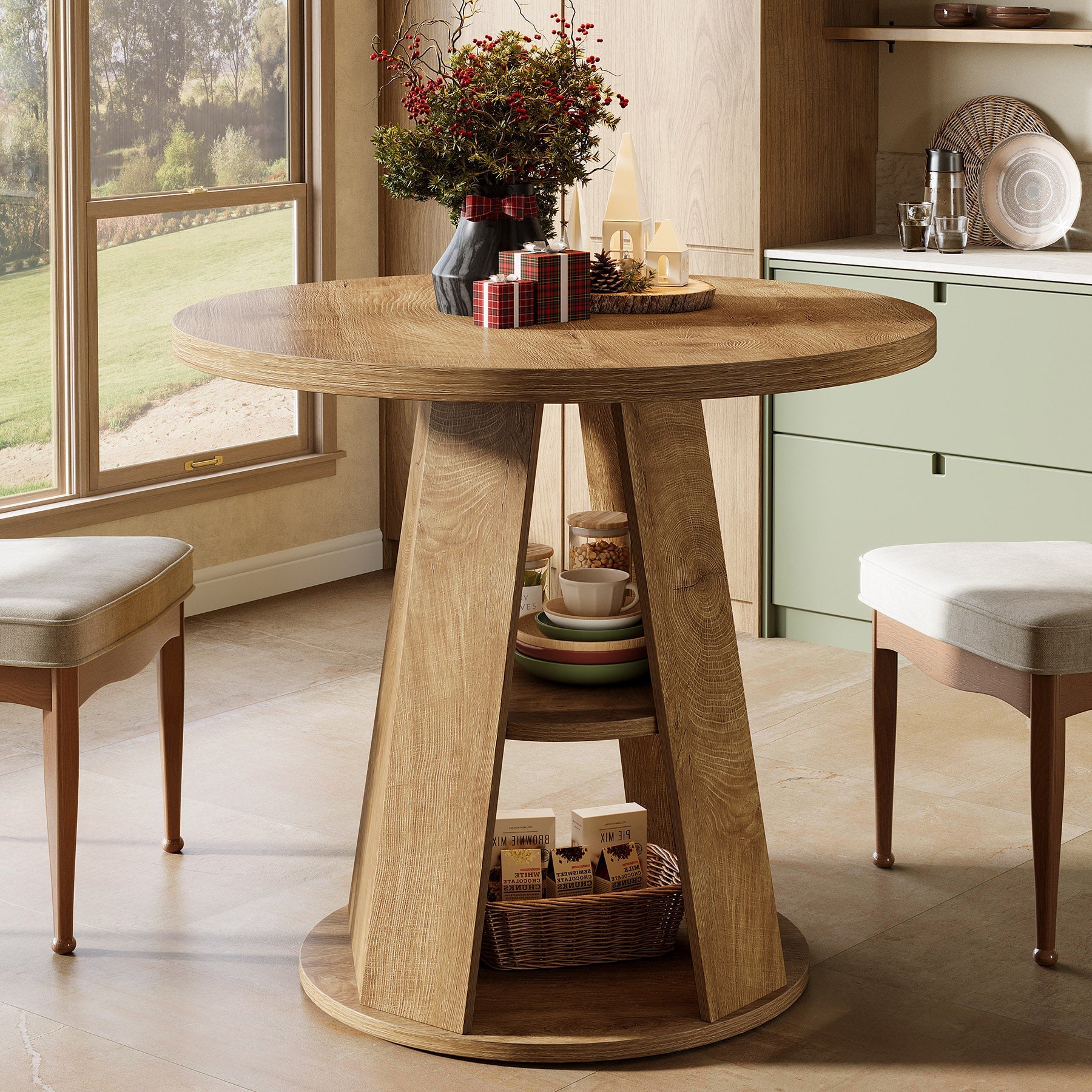 Tribesigns Ronde Eettafel 80 cm voor 2-4 Personen, Kleine Keukentafel