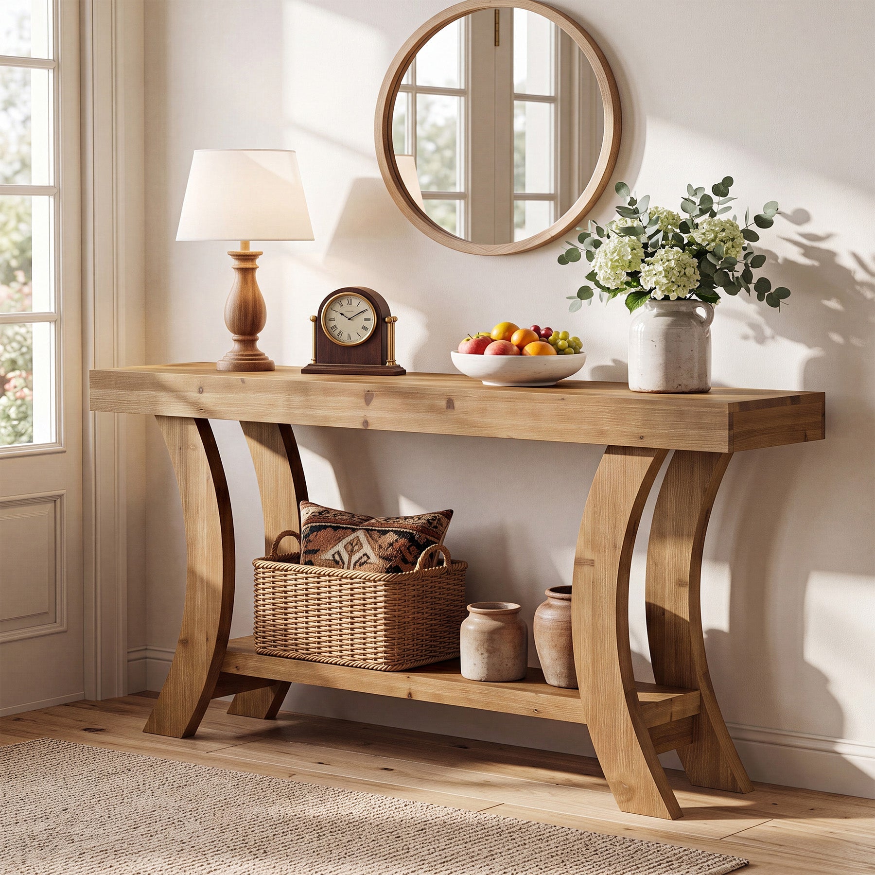 Tribesigns Console en Bois Massif 160 cm avec Étagère et Structure Arquée