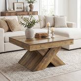 Tribesigns Table Basse Carrée de 80 cm, Table Rustique pour Petits Espaces avec Base en X 3