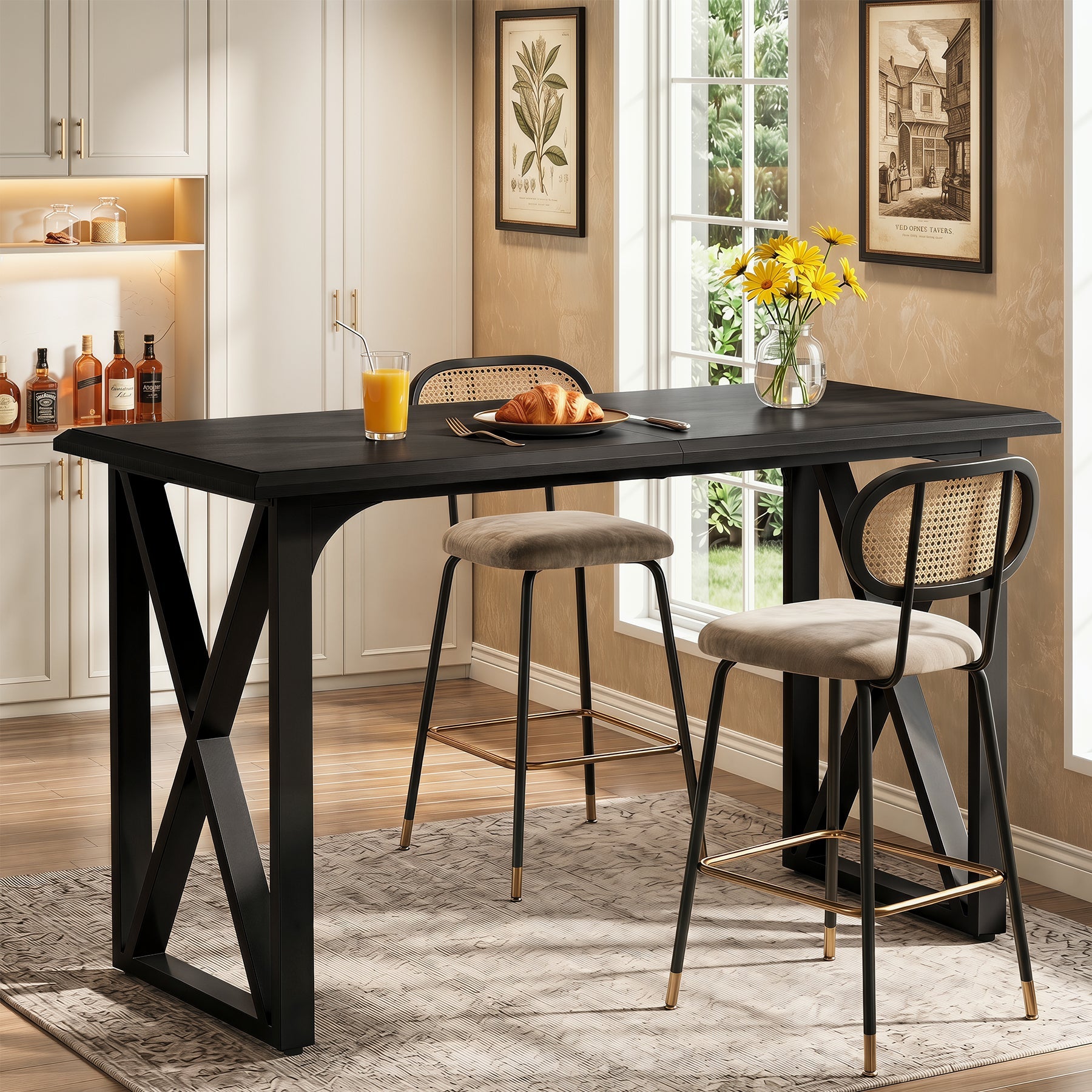 Tribesigns Table de Bar Haute 140 cm avec Base Métallique en X, pour 2 à 4 Personnes