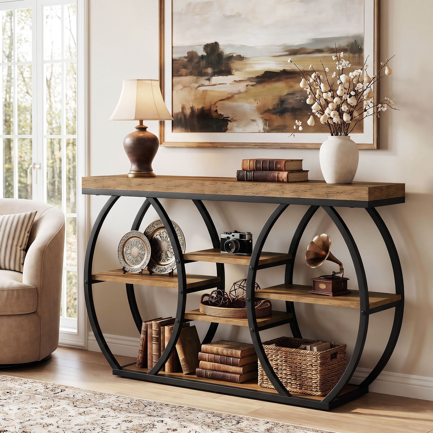Tribesigns Console Farmhouse 120 cm à 4 Niveaux pour Salon