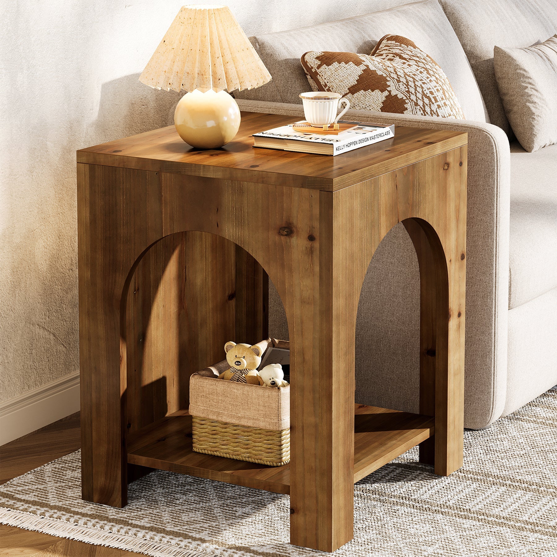 Tribesigns Table d’Appoint Country en Bois Massif à 2 Niveaux pour Salon