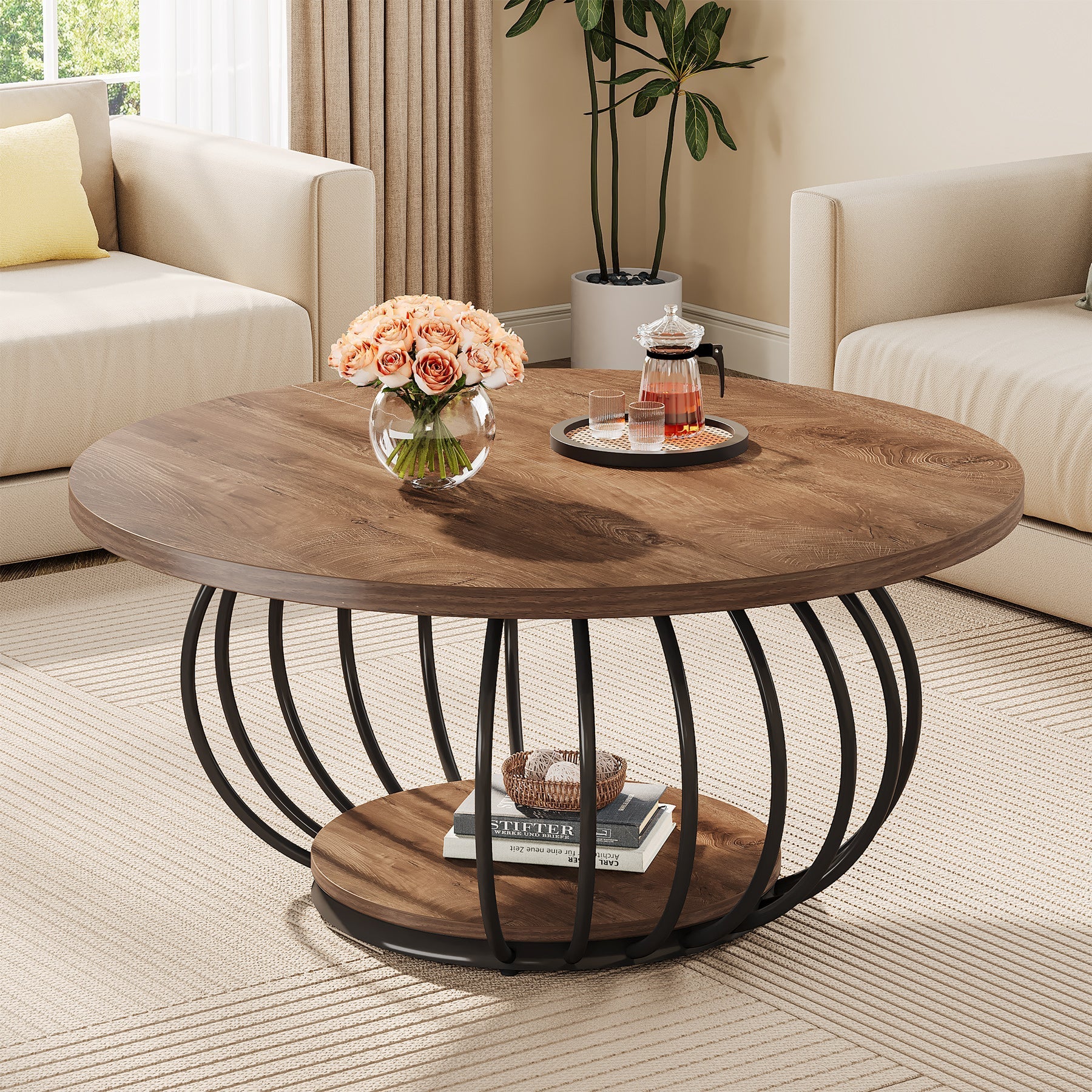 Tribesigns Table basse 100 cm, Table de cocktail centrale à 2 niveaux