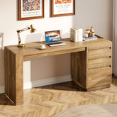 Tribesigns Bureau d’Ordinateur 140 cm, Bureau de Direction Style Rustique à 3 Tiroirs 3