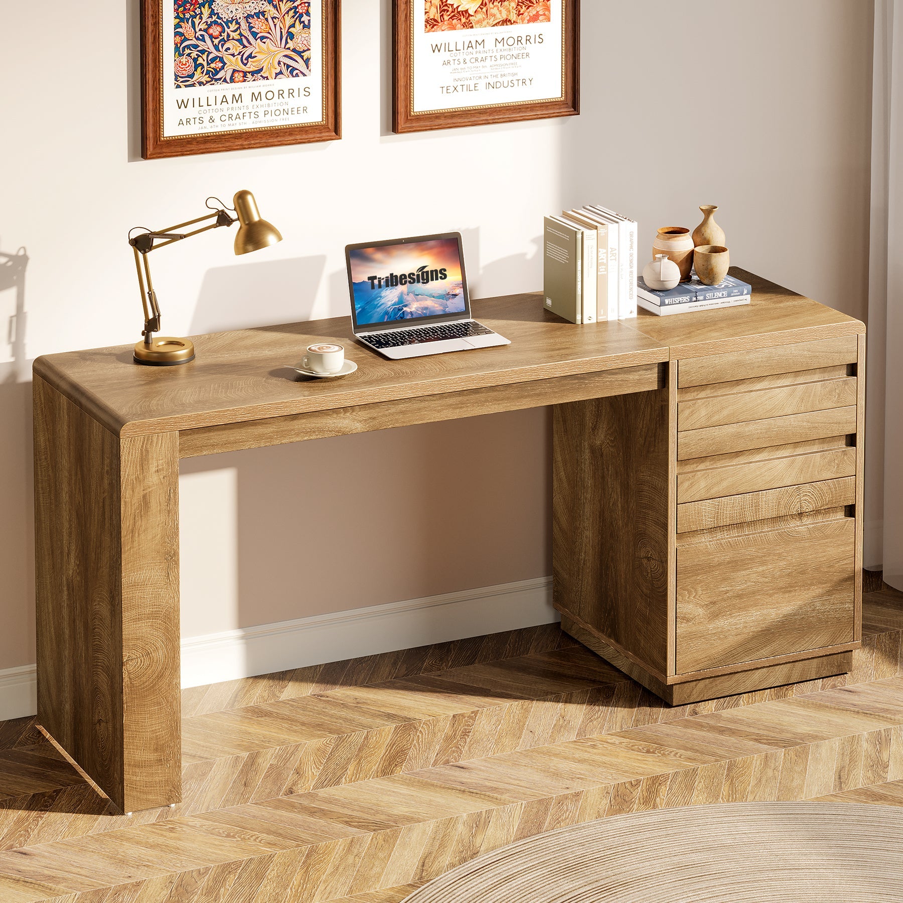 Tribesigns Bureau d’Ordinateur 140 cm, Bureau de Direction Style Rustique à 3 Tiroirs