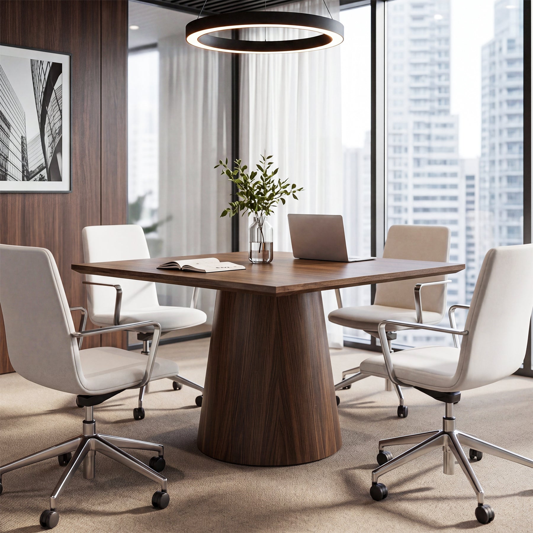 Tribesigns Table de conférence carrée de 80 cm avec plateau épais, Table de bureau en bois pour 4 personnes