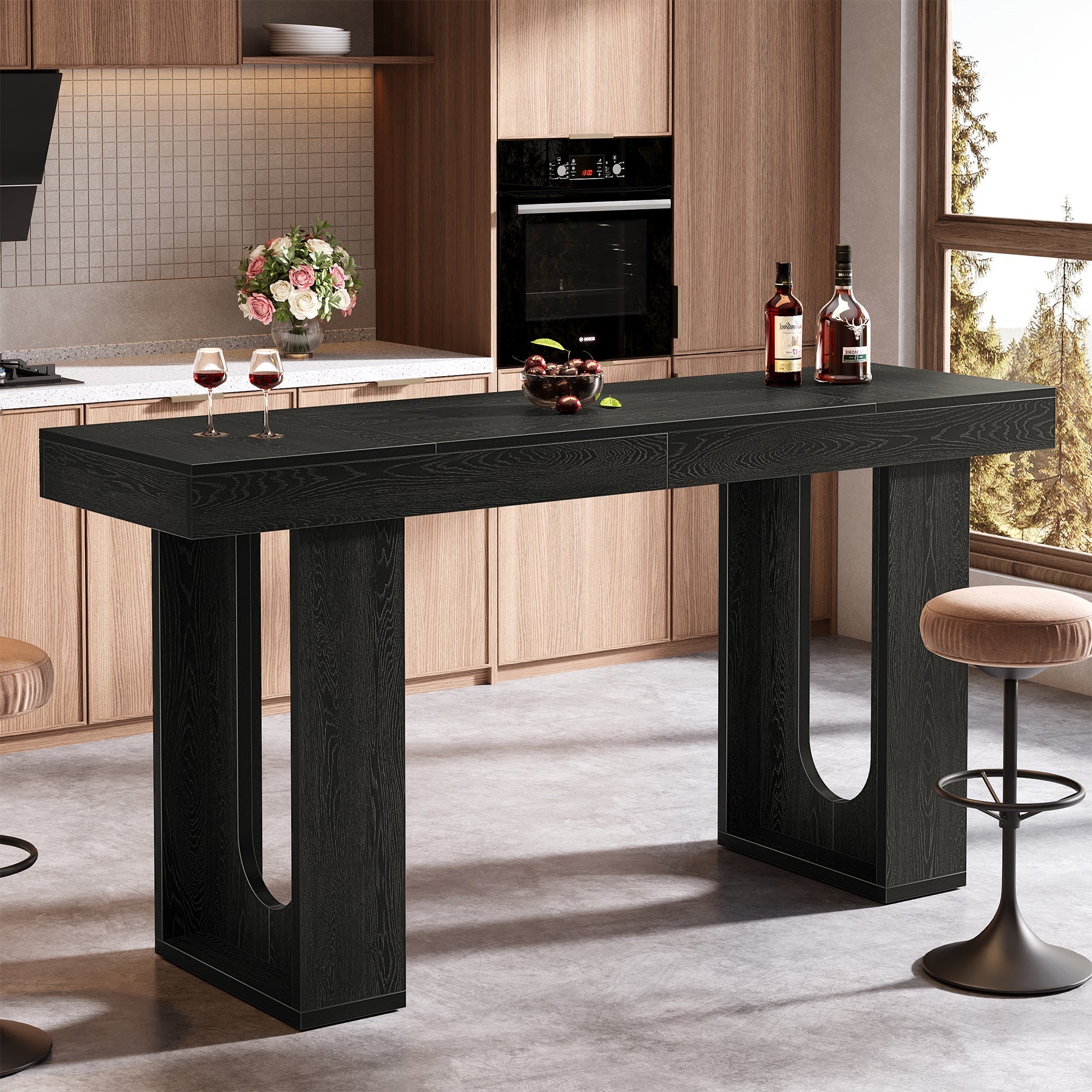 Tribesigns Table de Bar Rectangulaire 180 x 50 x 85 cm avec Pieds Robustes pour Cuisine