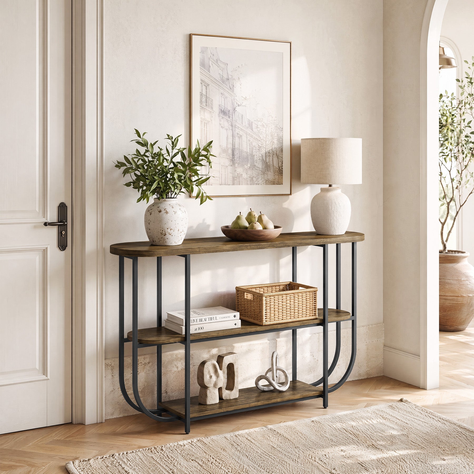 Tribesigns Console 160 cm, Table d’Entrée Étroite à 3 Niveaux avec Structure en Métal