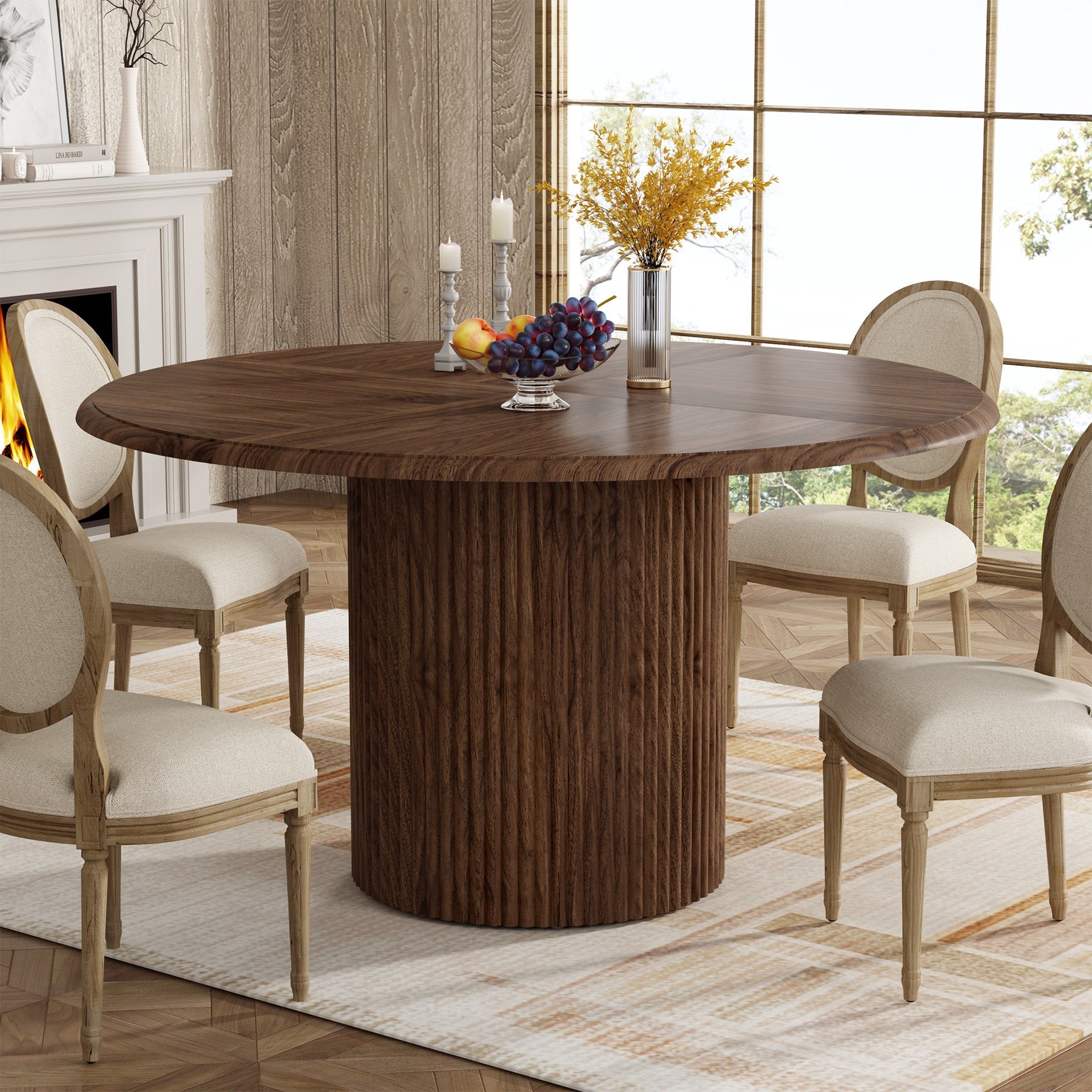 Tribesigns Table de salle à manger ronde, Table de cuisine de style campagnard de 120 cm avec piètement en métal pour 4 personnes