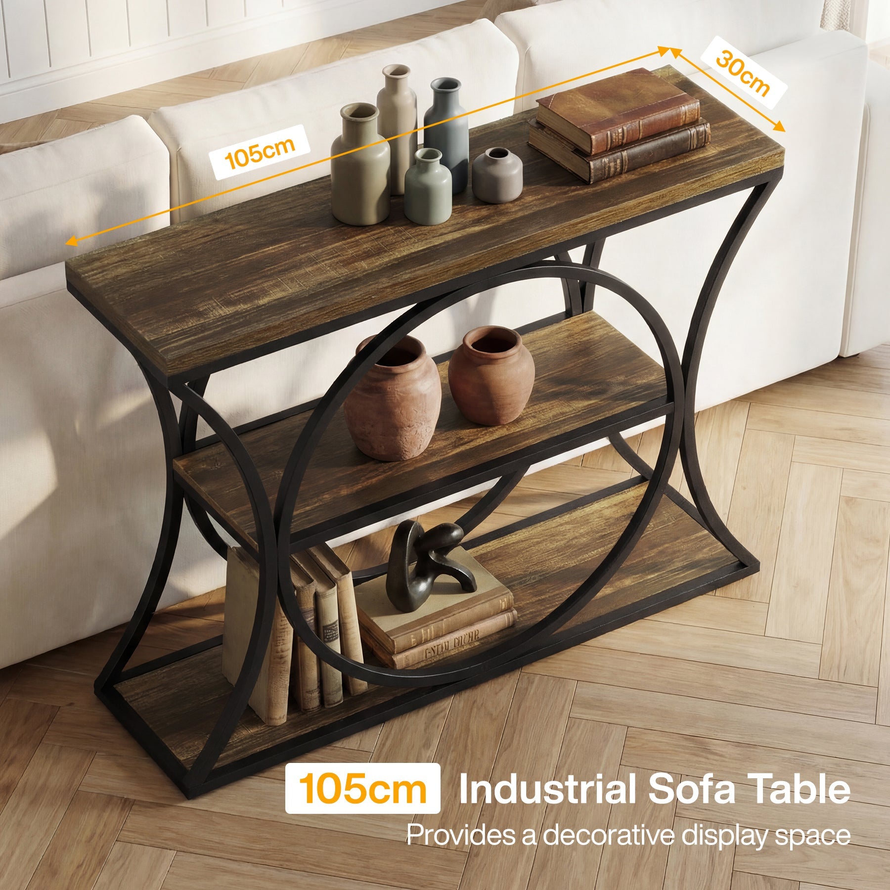 Tribesigns Console industrielle de 105 cm, table d’entrée étroite avec 3 étagères de rangement