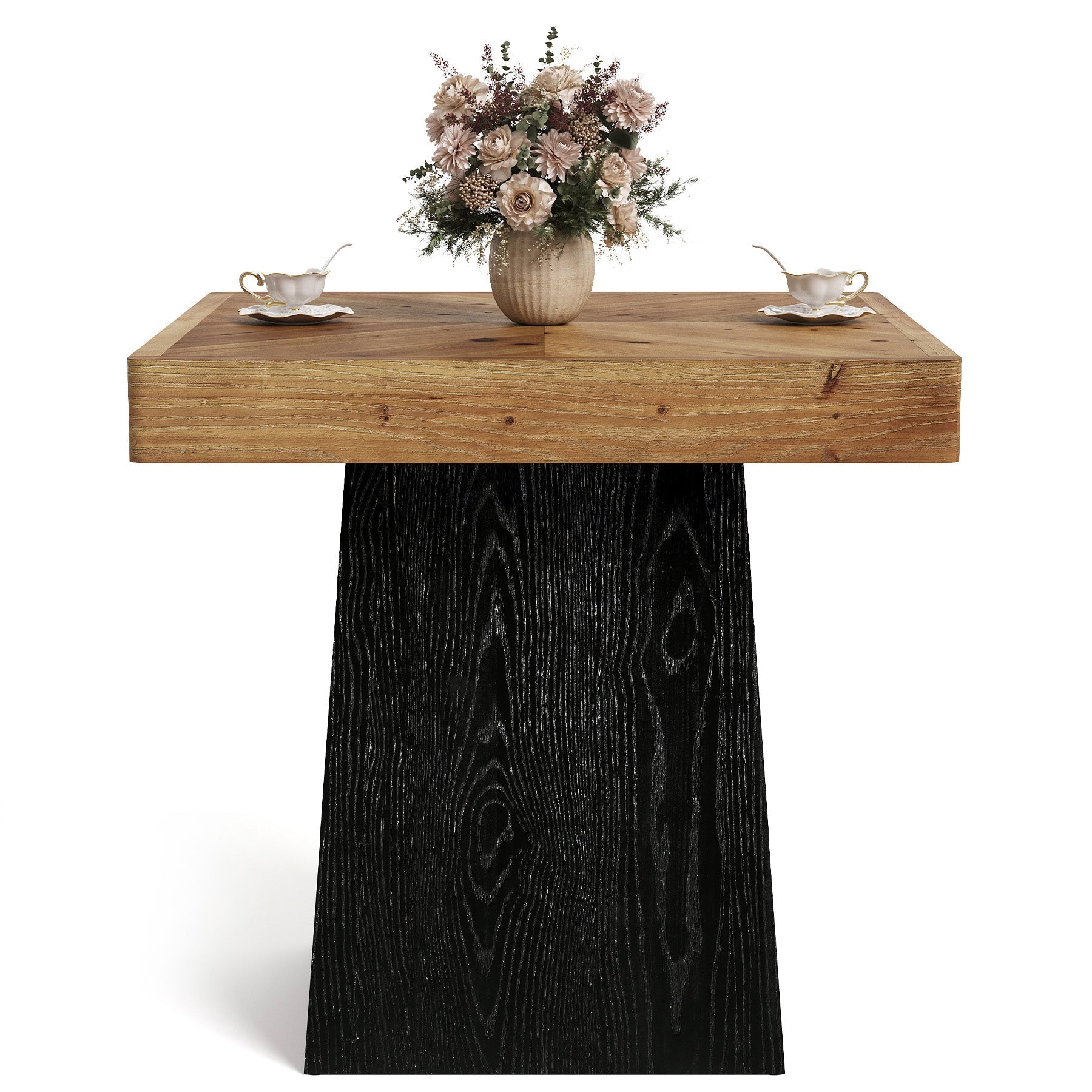 Tribesigns Table à manger carrée en bois massif, 80 cm pour 2 à 4 personnes, Table de cuisine de style champêtre avec pied central robuste
