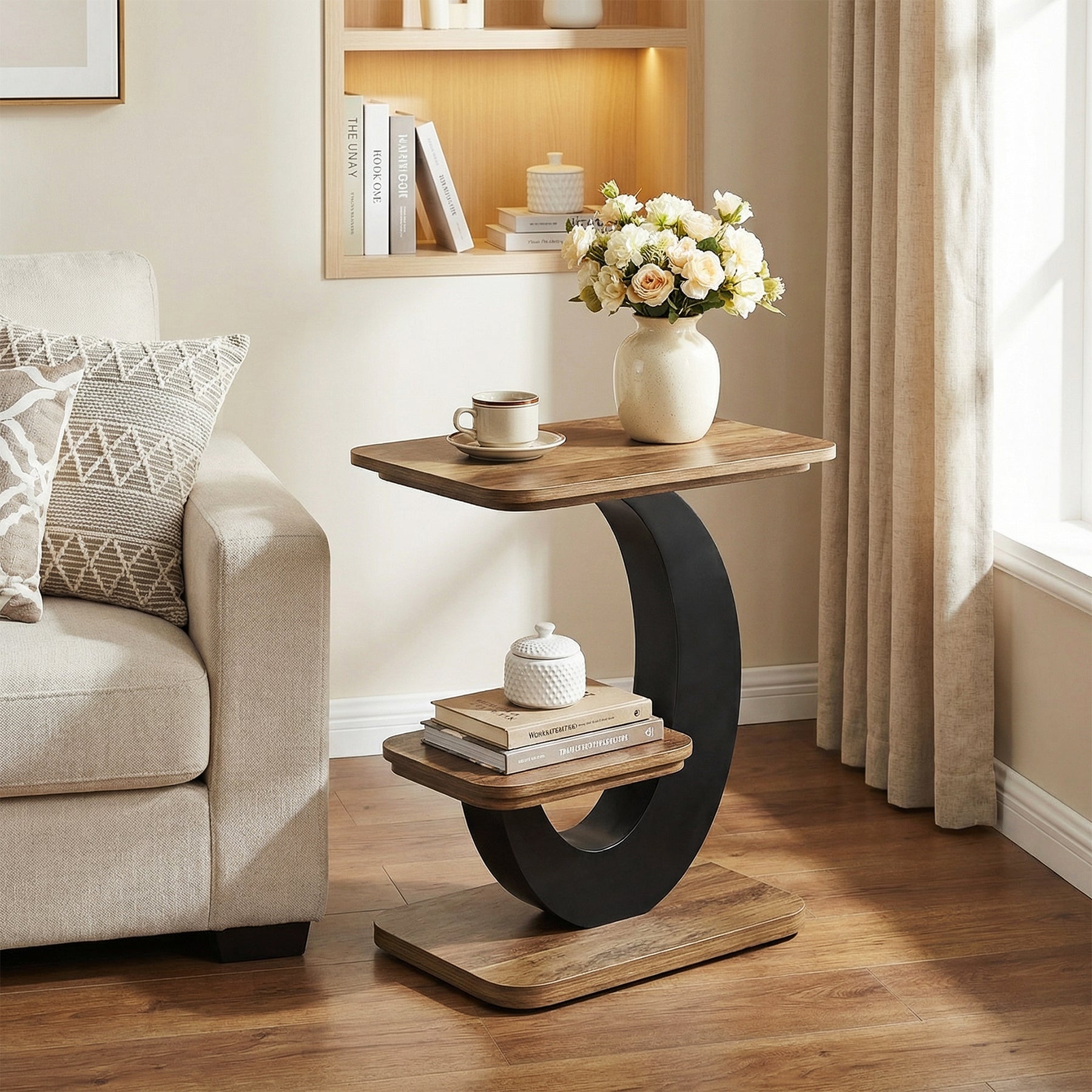 Tribesigns Table d'appoint étroite de 60 cm à 2 niveaux, Style industriel en bois idéale pour le salon et la chambre