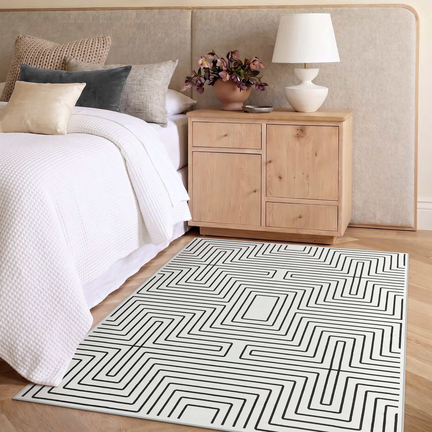 Tribesigns Tapis Minimalistes Motif Labyrinthe, Tapis Géométriques Modernes Antidérapants à Poils Ras pour Salon, Certifiés OEKO-TEX